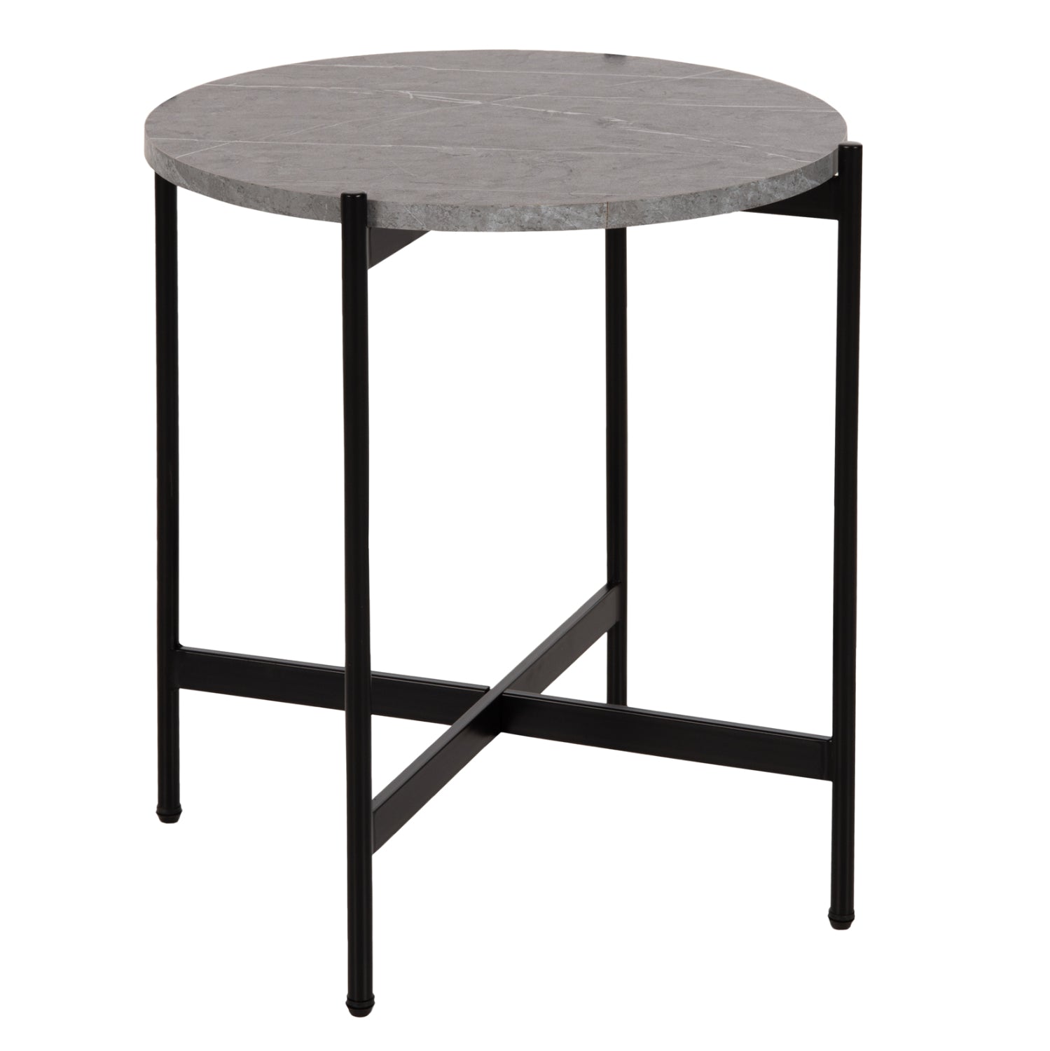 Странична маса MDF сив мрамор - черна метална основа Φ50x55Hсм.