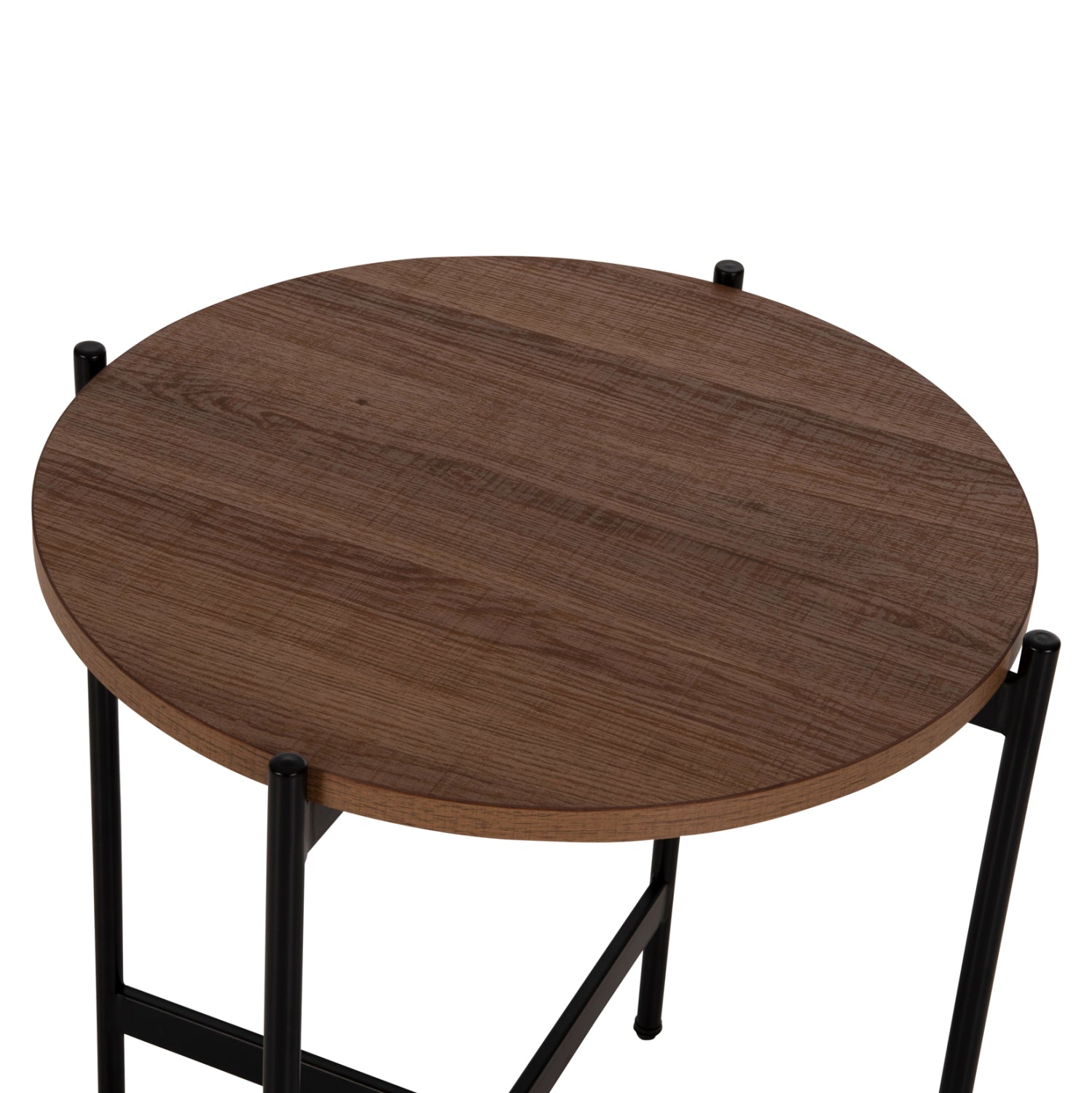 Странична маса MDF орех - черна метална основа Φ50x55Hсм.