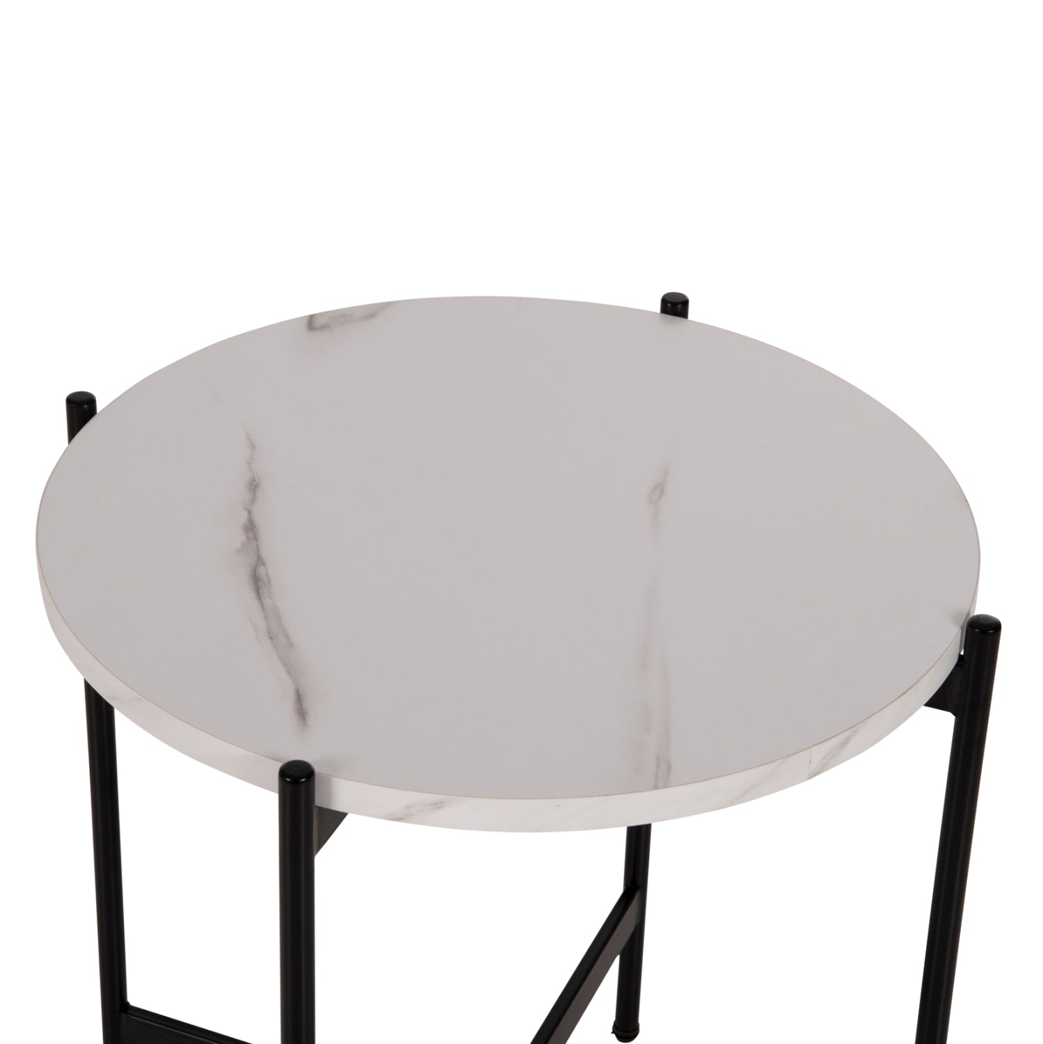 СТРАНИЧНА МАСА MDF БЯЛ МРАМОР-ЧЕРНА МЕТАЛНА ОСНОВА Φ50x55Hсм.