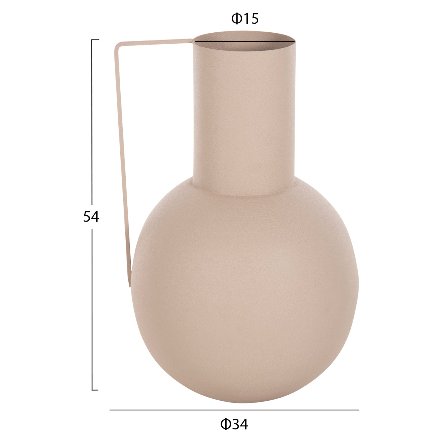 Декоративна ваза FLAGON метал в екрю Φ34x54Hсм.