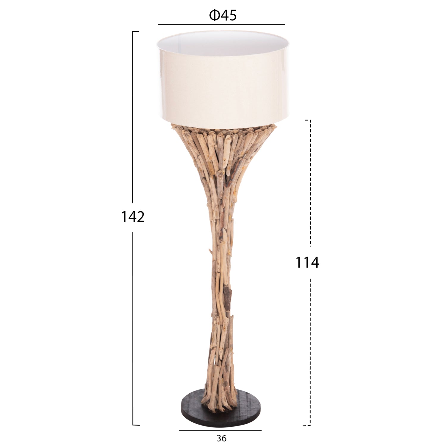 Декоративна подова лампа ALTAR дрифтуд - бял PVC абажур Ф45x142см
