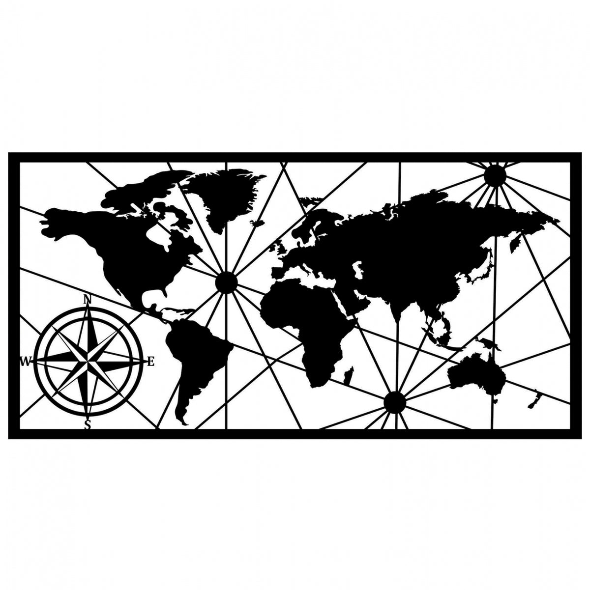 СТЕННА ДЕКОРАЦИЯ 100% МЕТАЛ ЧЕРНА СВЕТОВНА КАРТА 120x1,5x60