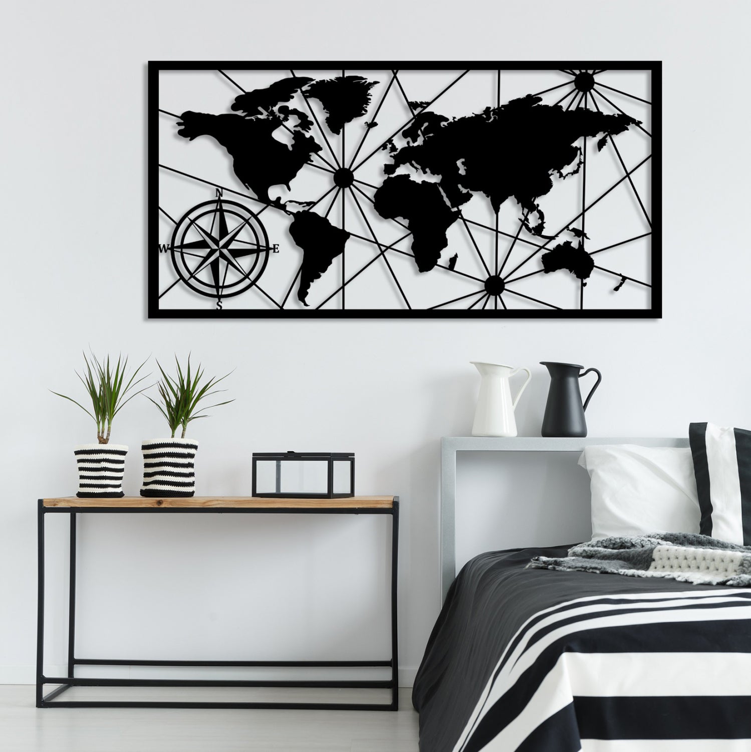 СТЕННА ДЕКОРАЦИЯ 100% МЕТАЛ ЧЕРНА СВЕТОВНА КАРТА 120x1,5x60