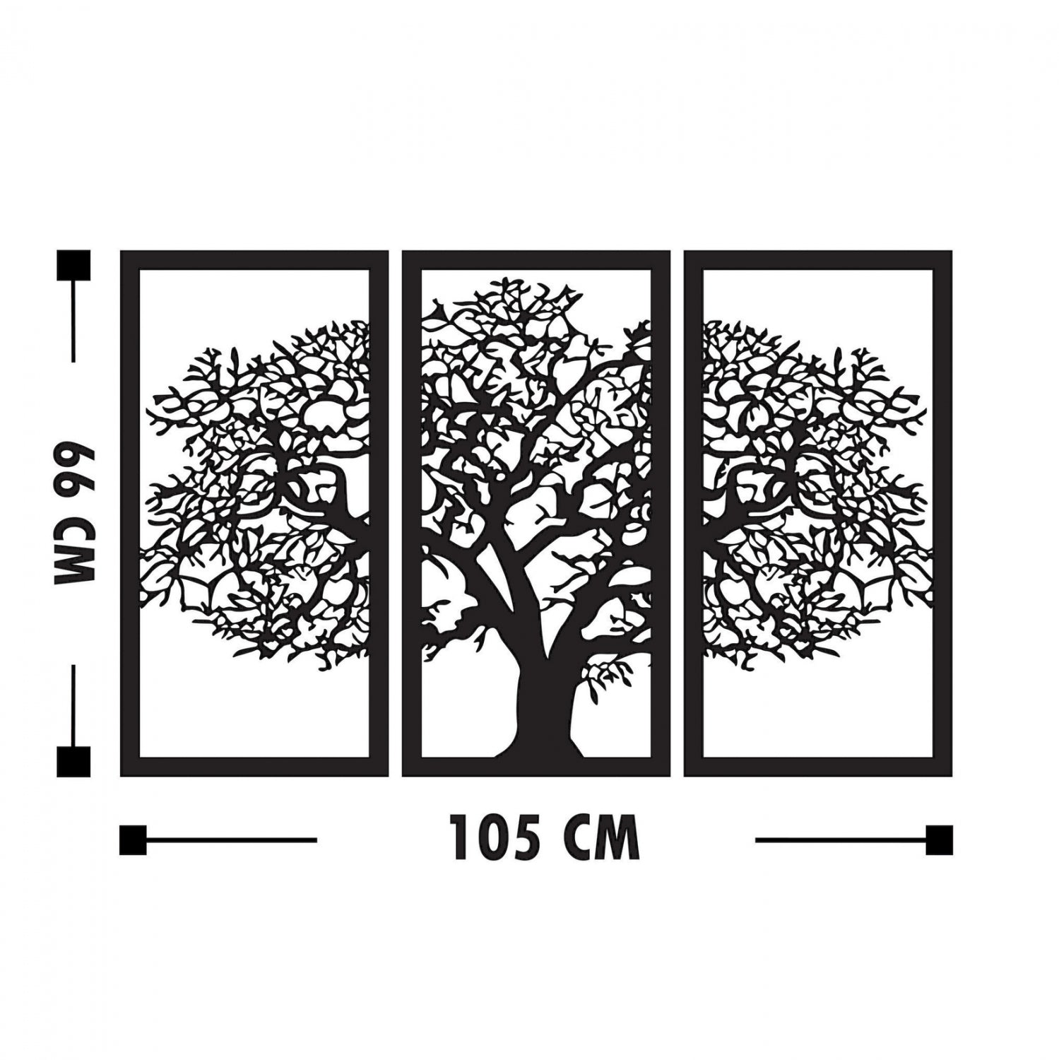 Дървена черна стенна декорация с дърво 105X66