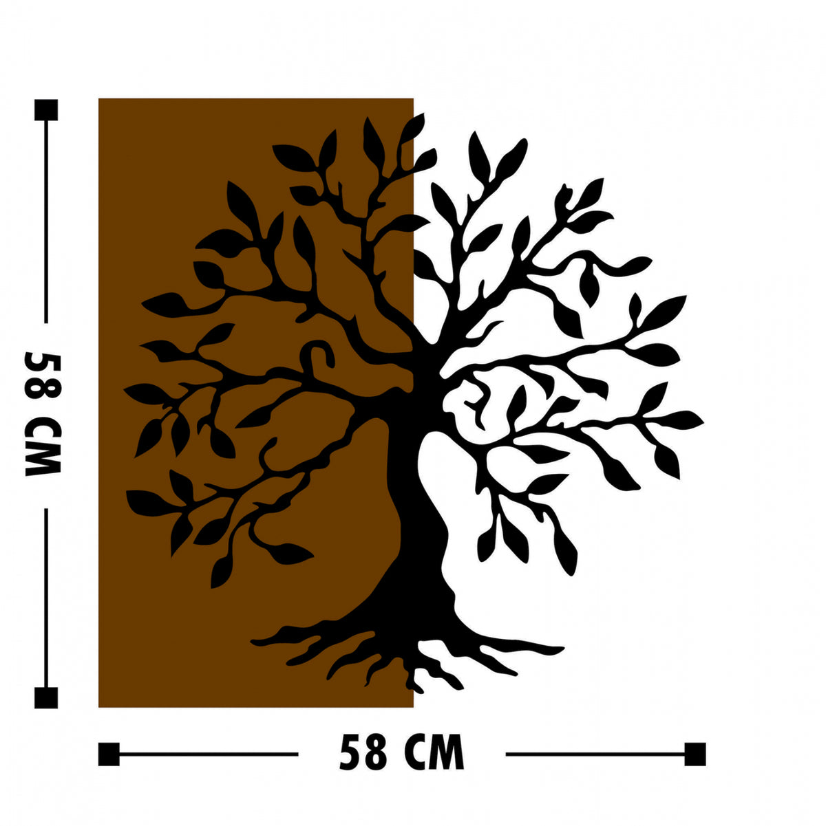 Дървена стенна декорация с метално дърво 58X58