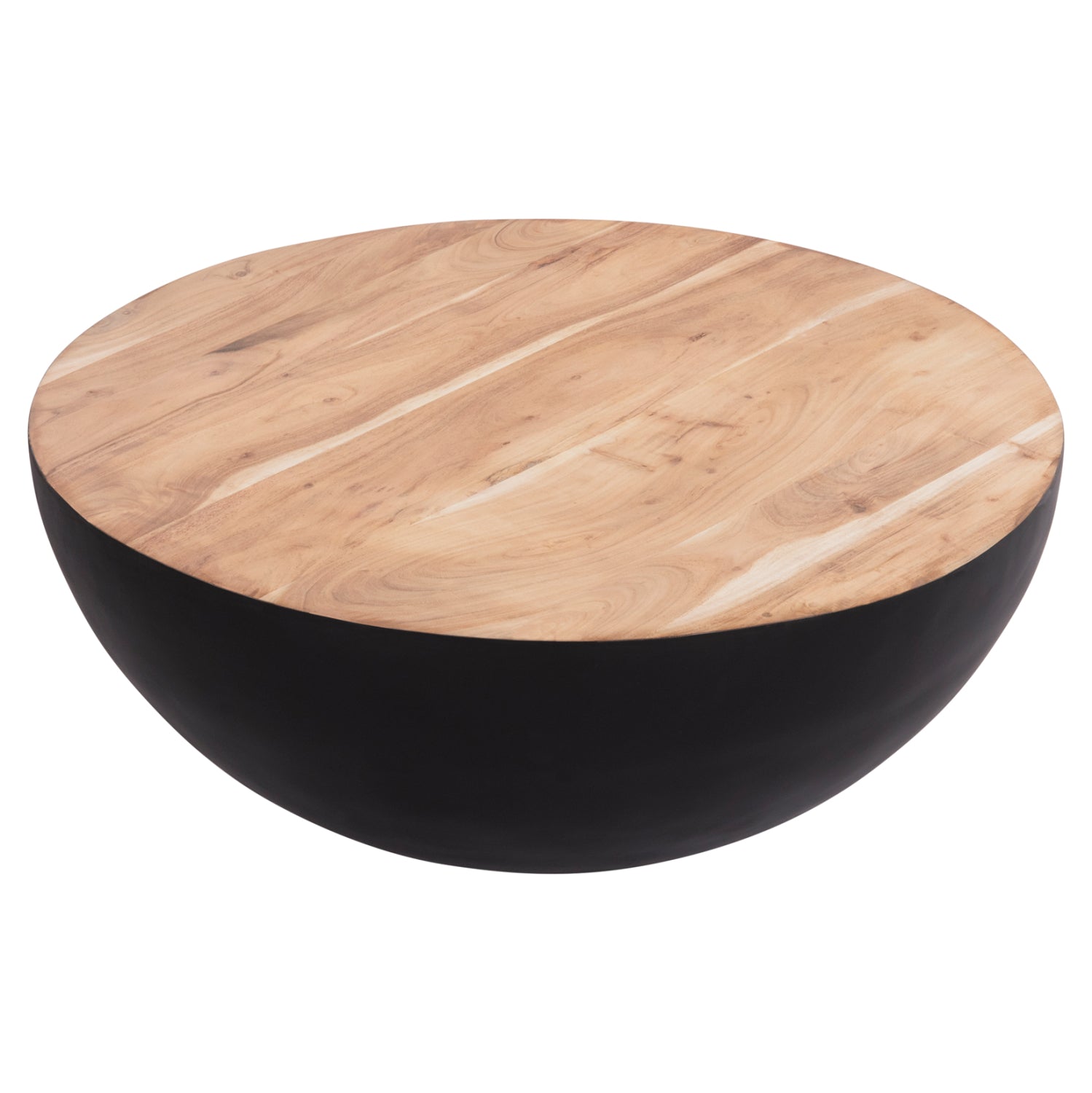 Декоративна кръгла холна маса BOWL черна с плот акация Φ90x37,5см