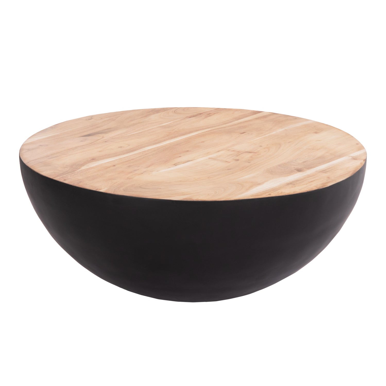 Декоративна кръгла холна маса BOWL черна с плот акация Φ90x37,5см