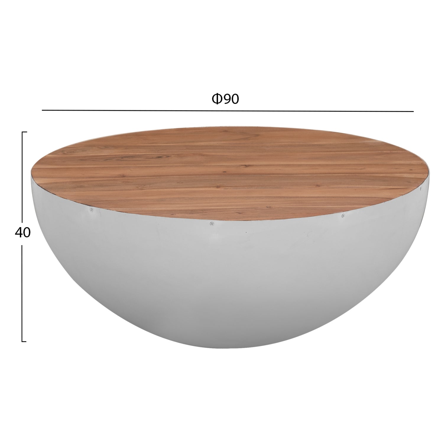 Декоративна кръгла масичка за кафе Bowl 90 см, бяла с акациево дърво