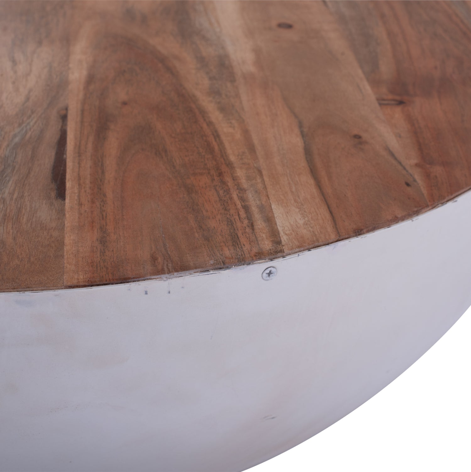 Декоративна кръгла масичка за кафе Bowl 90 см, бяла с акациево дърво