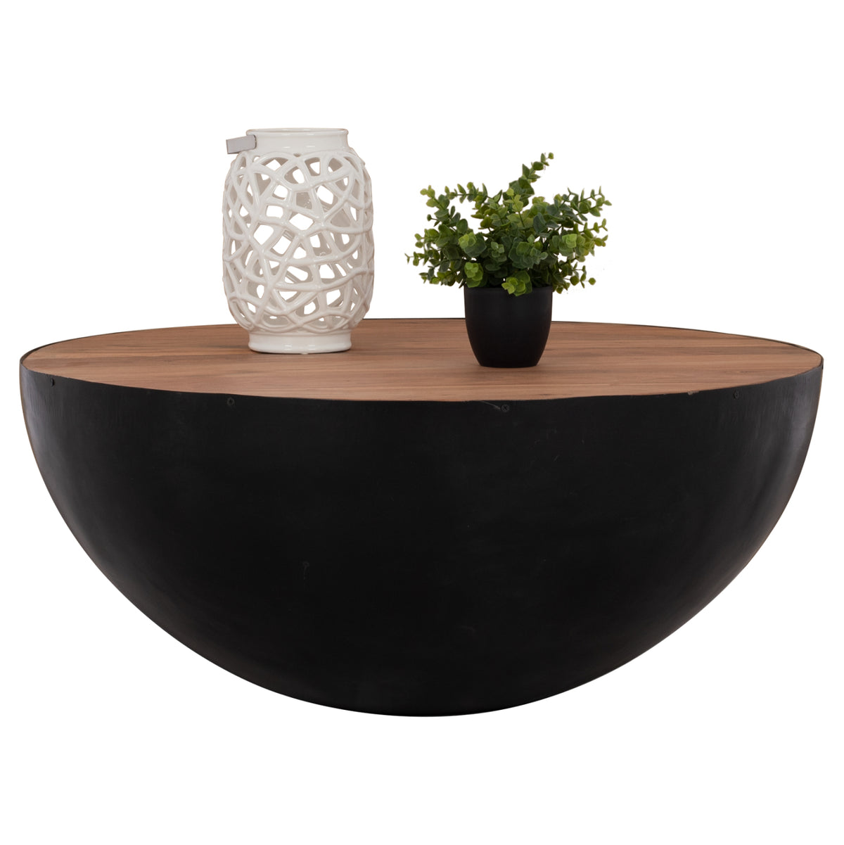 Декоративна кръгла масичка за кафе Bowl Ф90x40 см, черна с акациево дърво