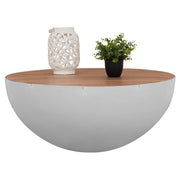 Декоративна кръгла масичка за кафе Bowl 90 см, бяла с акациево дърво