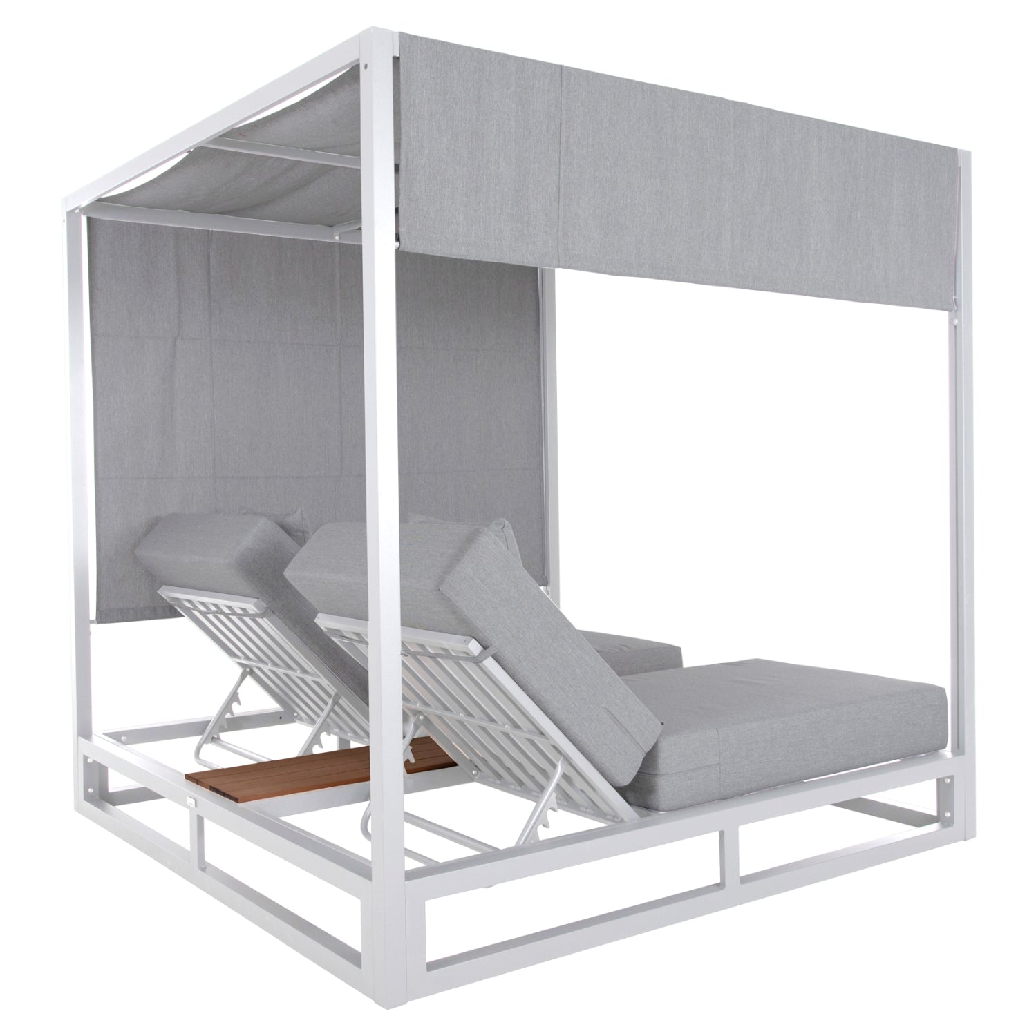 Двойни шезлонги SUNBEDS в куб с сенници GALLANT алуминий в бяло 2x2x2м