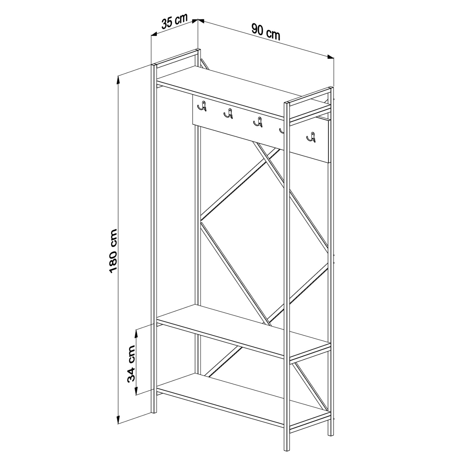 АНТРЕ МЕБЕЛ NAVIS МЕЛАМИН СОНАМА-ЧЕРЕН МЕТАЛНА РАМКА 90x34x180Hсм.