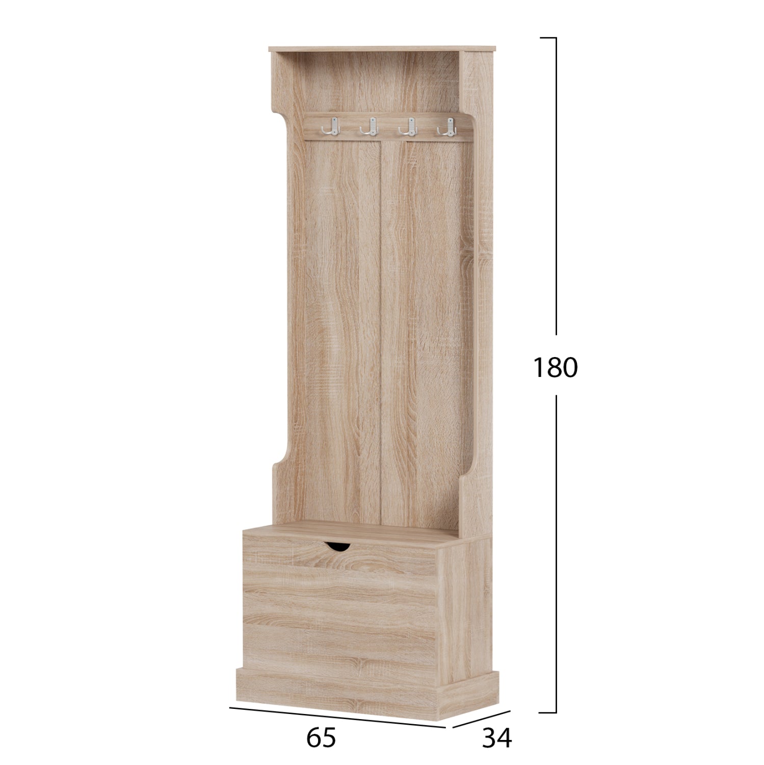 Антре KAYLOR с куки и място за съхранение - MDF в цвят сонома 65x34x180Hсм.