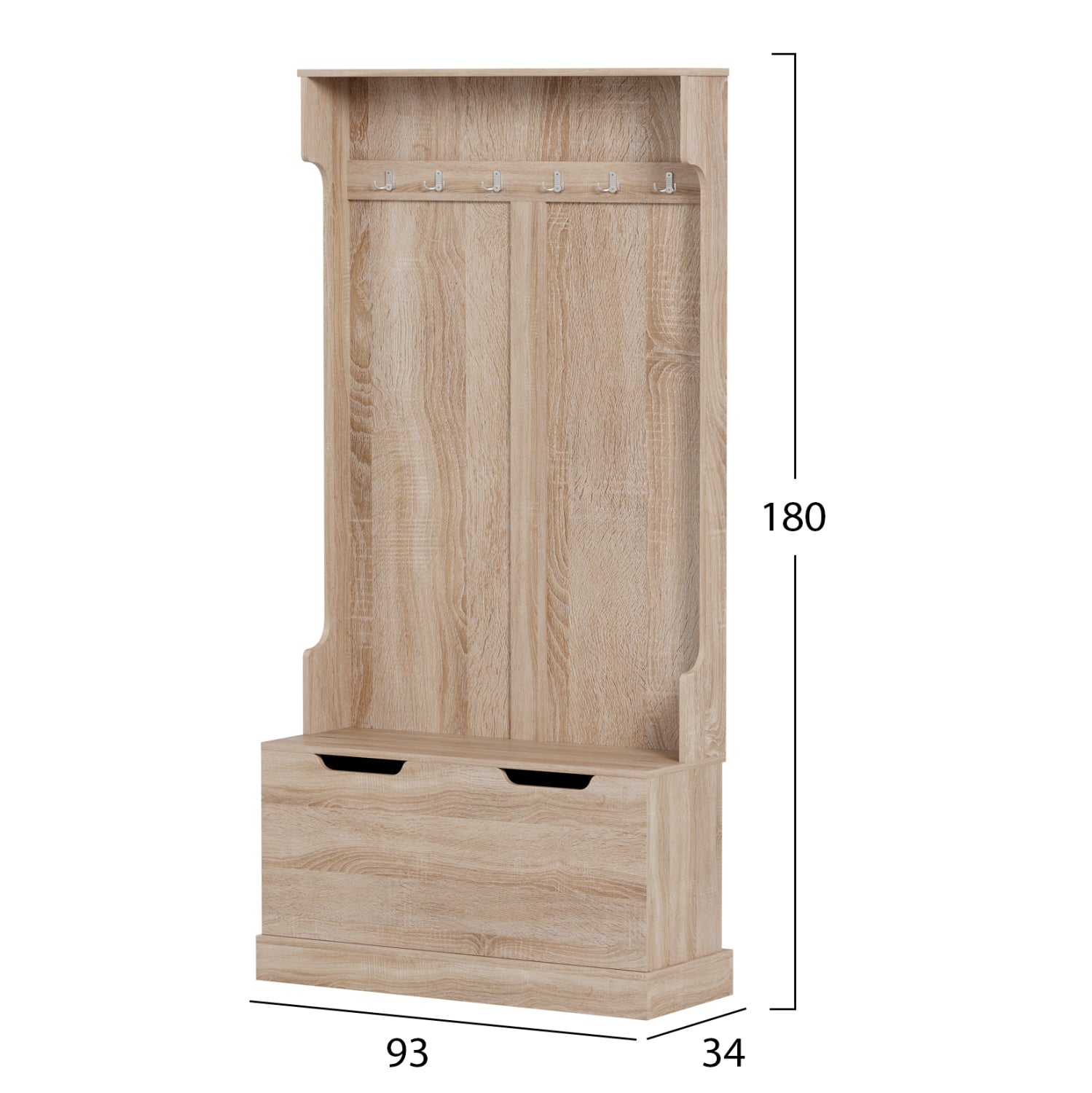 Антре KAYLOR с куки и място за съхранение - MDF в цвят сонома 93x34x180Hсм.