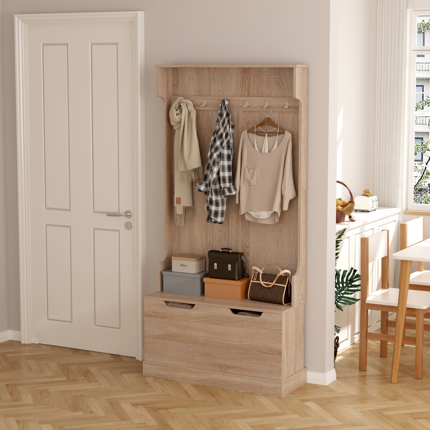 Антре KAYLOR с куки и място за съхранение - MDF в цвят сонома 93x34x180Hсм.