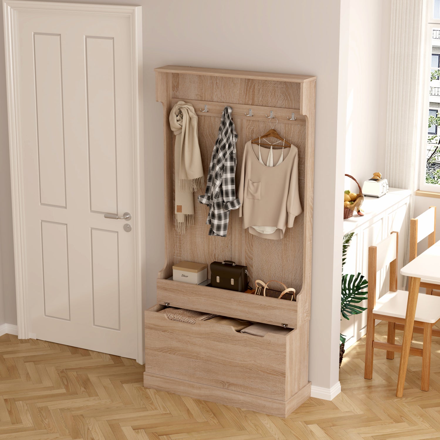Антре KAYLOR с куки и място за съхранение - MDF в цвят сонома 93x34x180Hсм.