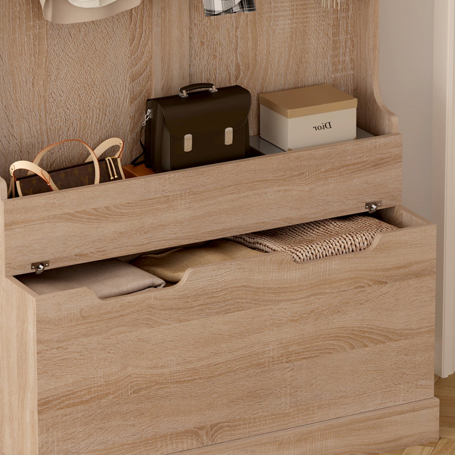 Антре KAYLOR с куки и място за съхранение - MDF в цвят сонома 93x34x180Hсм.