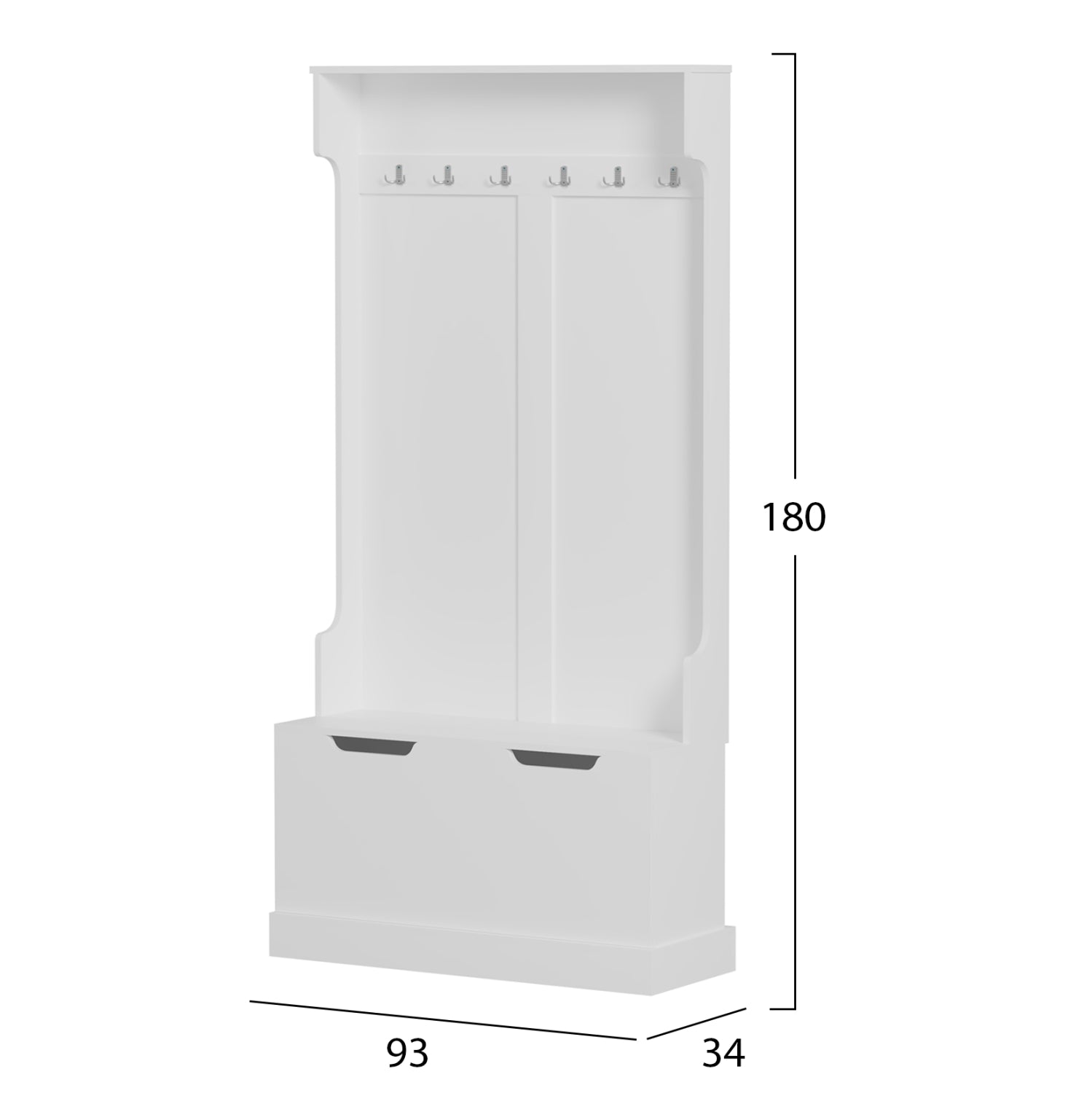 Антре KAYLOR с куки и място за съхранение - MDF бял 93x34x180Hсм.