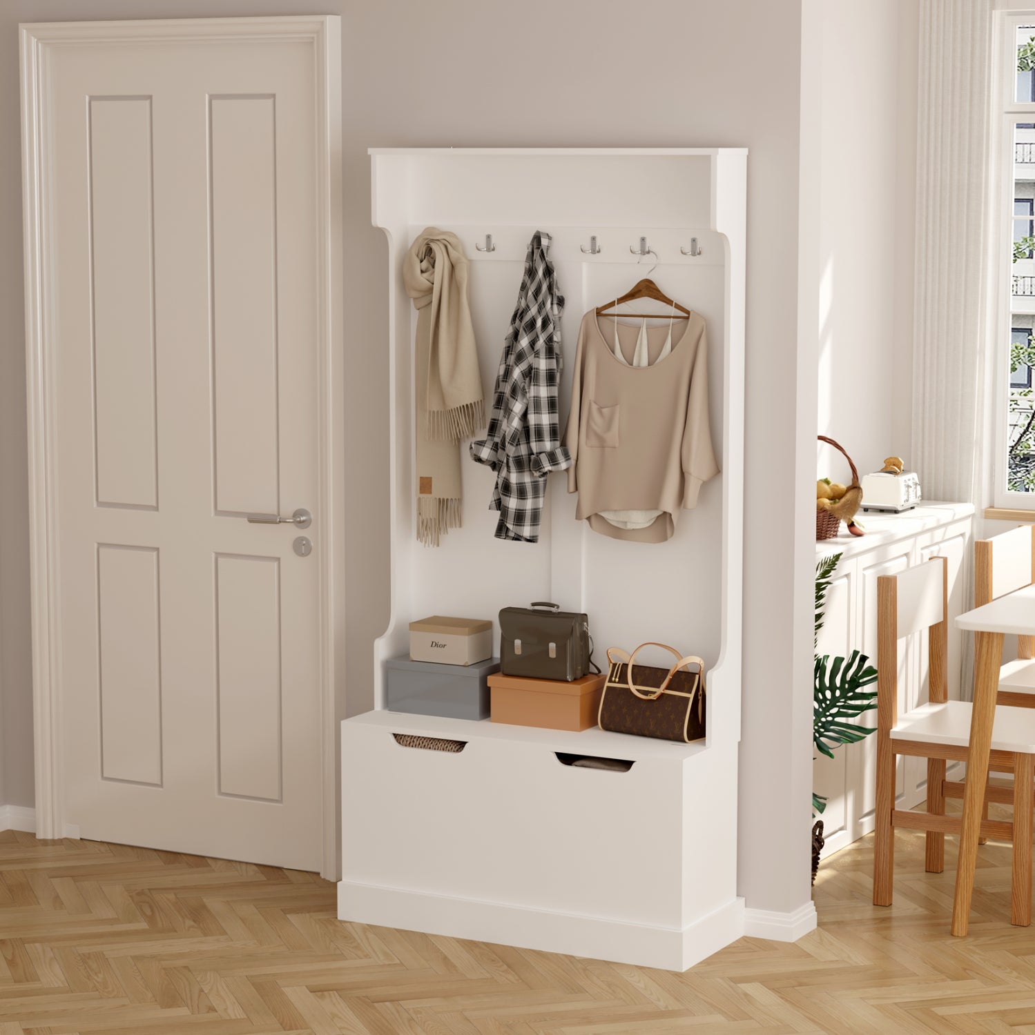 Антре KAYLOR с куки и място за съхранение - MDF бял 93x34x180Hсм.