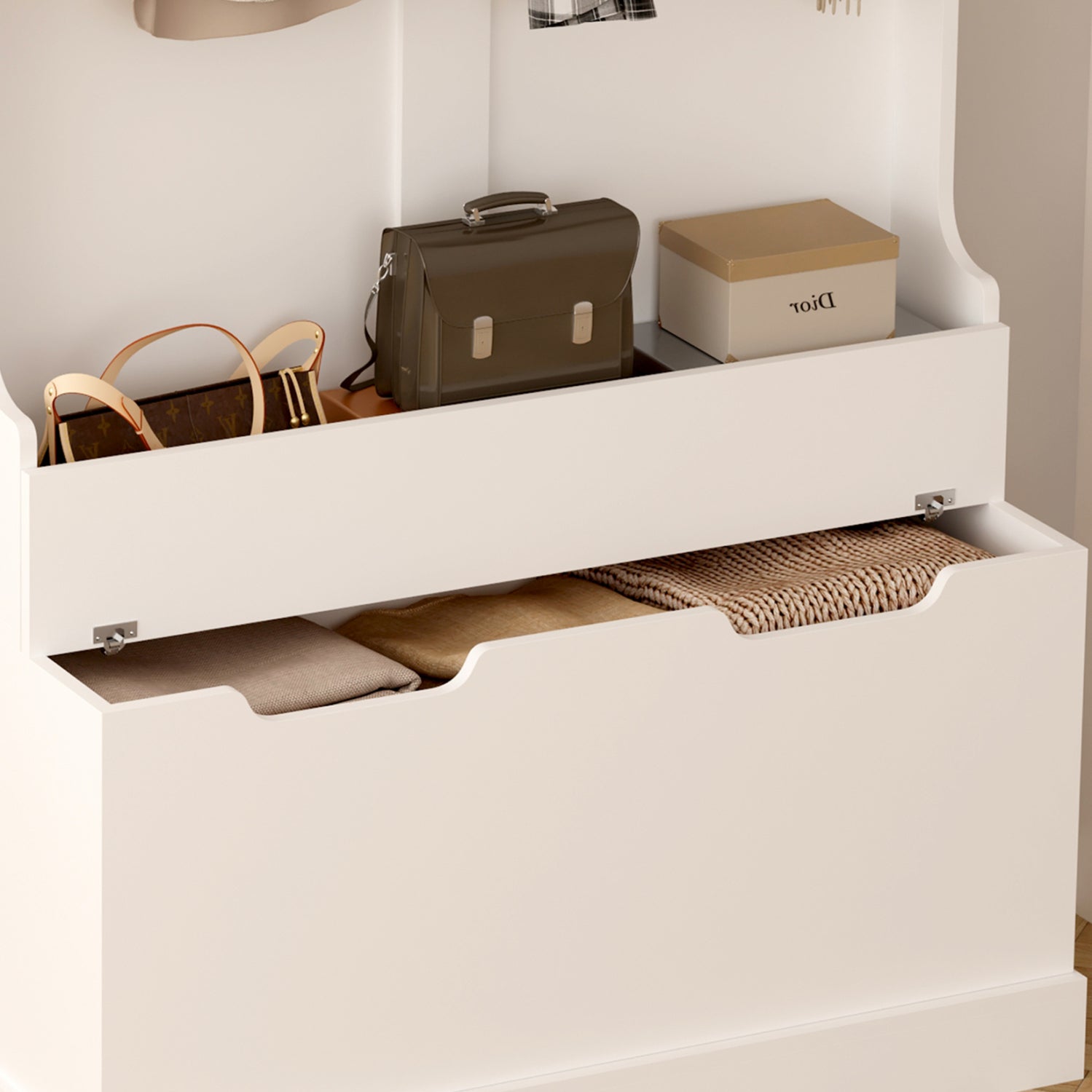 Антре KAYLOR с куки и място за съхранение - MDF бял 93x34x180Hсм.