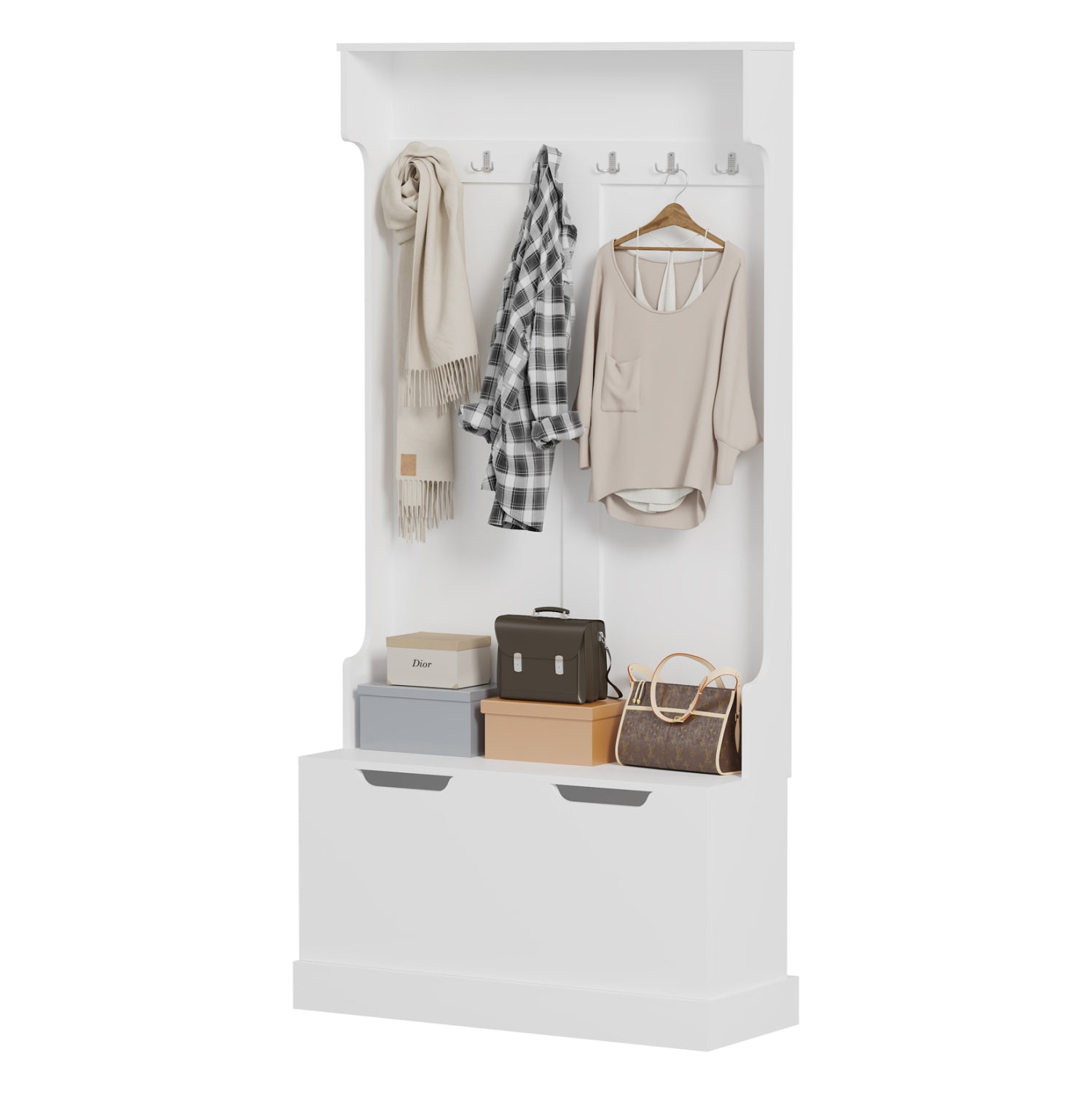 Антре KAYLOR с куки и място за съхранение - MDF бял 93x34x180Hсм.