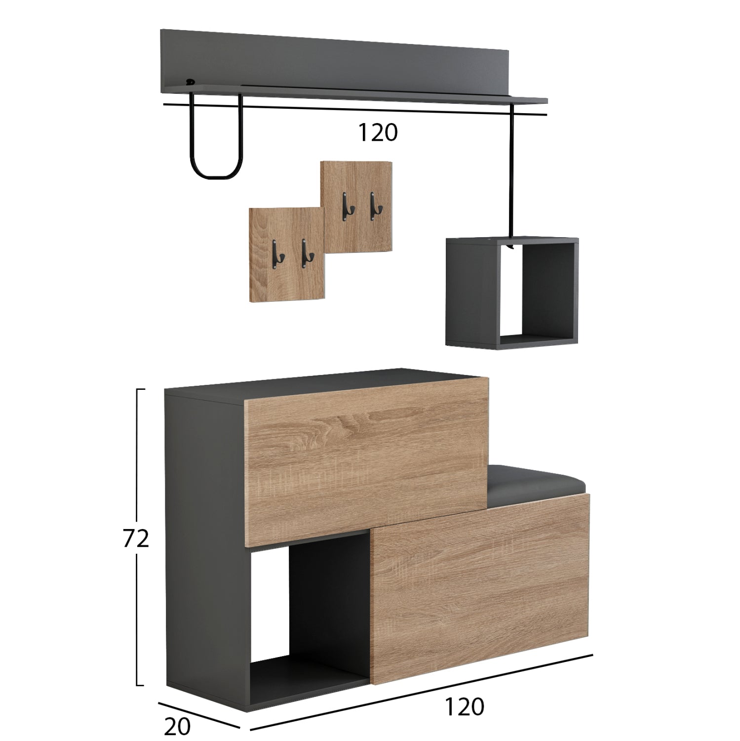 АНТРЕ МЕБЕЛЕН СЕТ CERB МЕЛАМИН SONAMA-СИВ 120x20x72Hсм.
