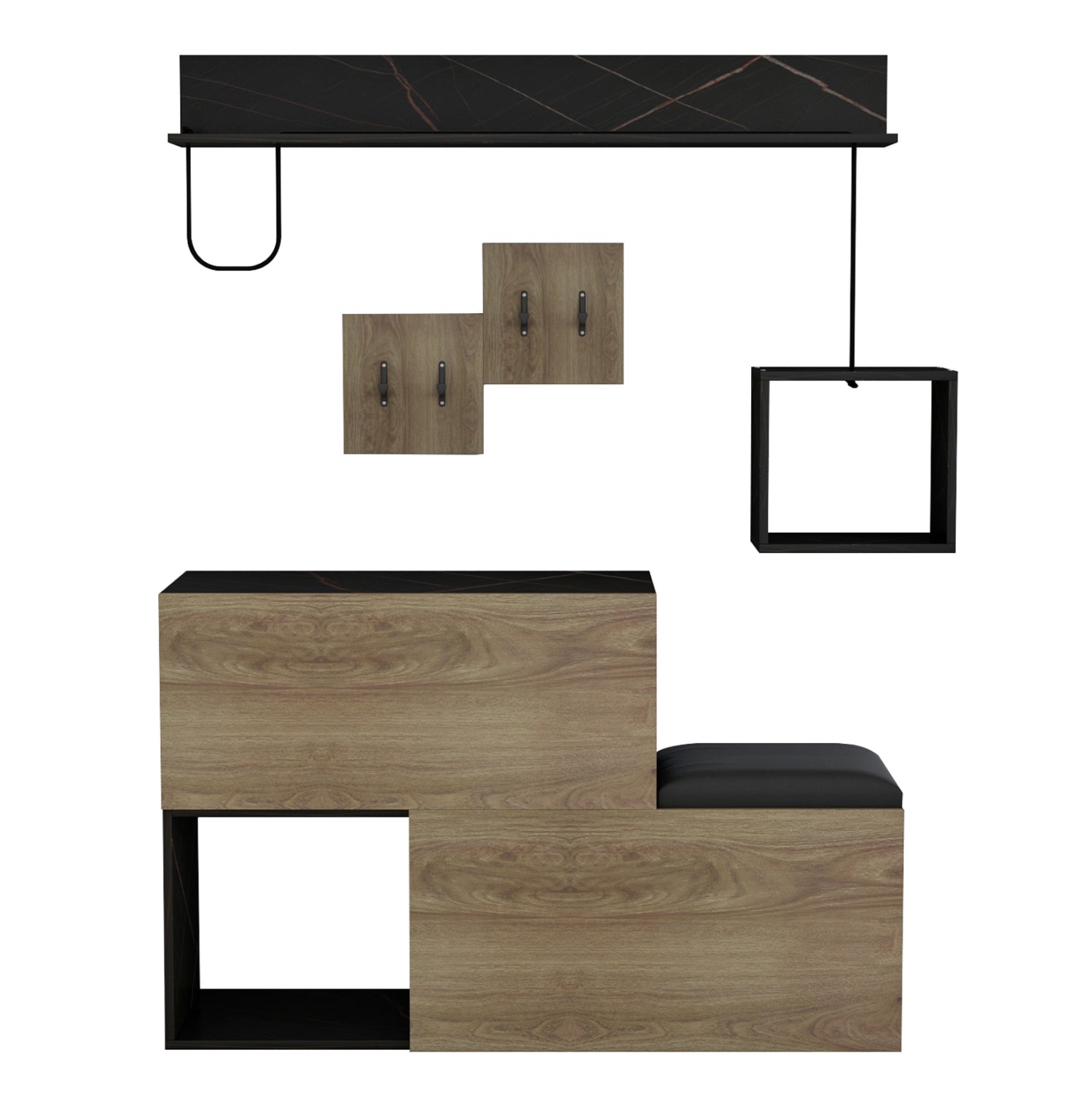 Комплект мебели за антре CERB меламин в натурален-черен мрамор 120x20x72Hcm.