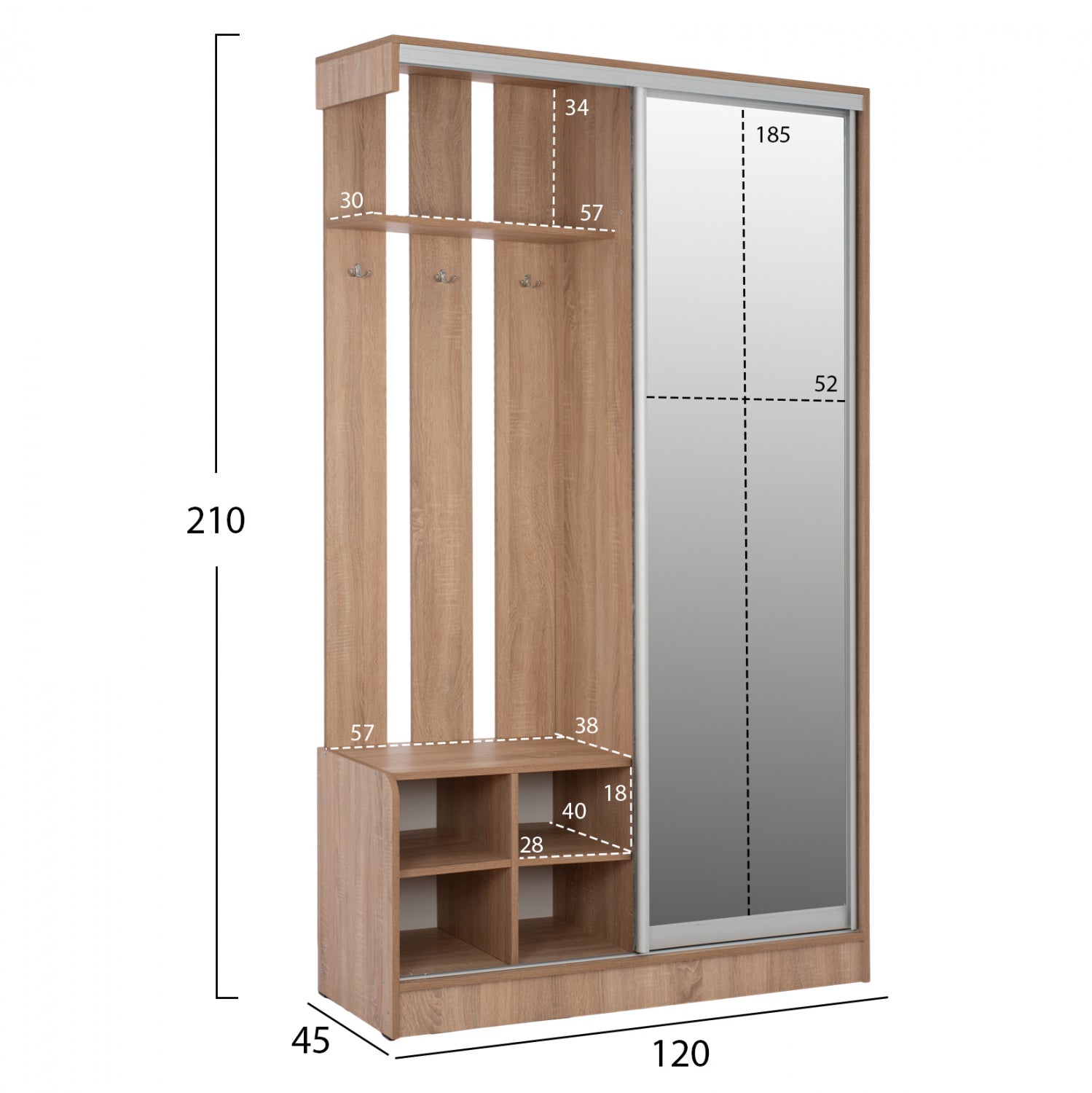 Антре с плъзгащ гардероб и огледало Sonoma 120x45x210 см.