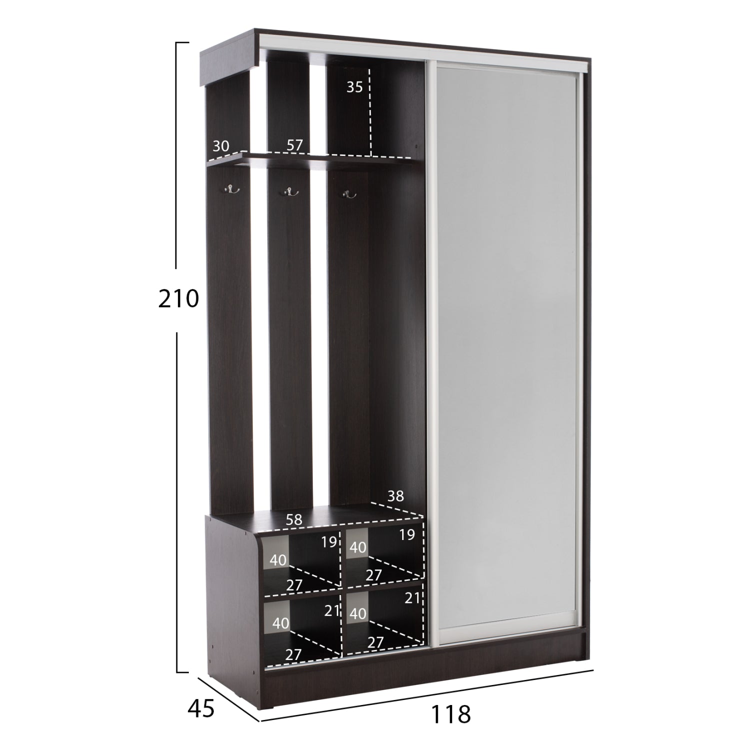 Антре с плъзгащ гардероб и огледало Dulce венге 118x45x210 см.
