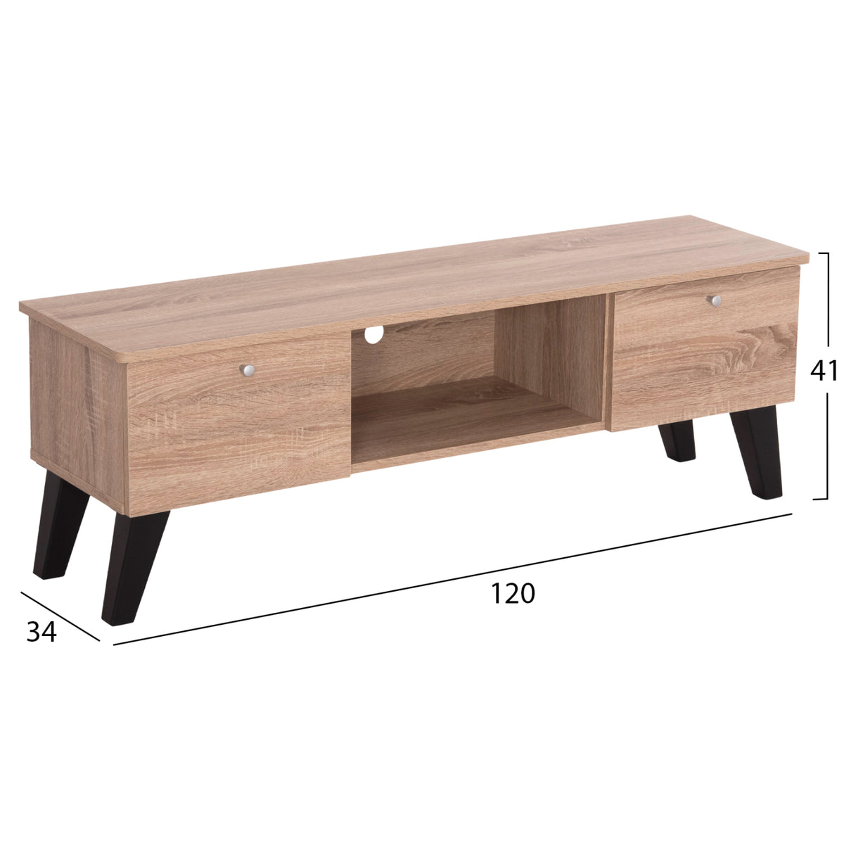 ТВ шкаф IREN меламин в дъб Сонама-черен 120x32,5-34x41Hсм.