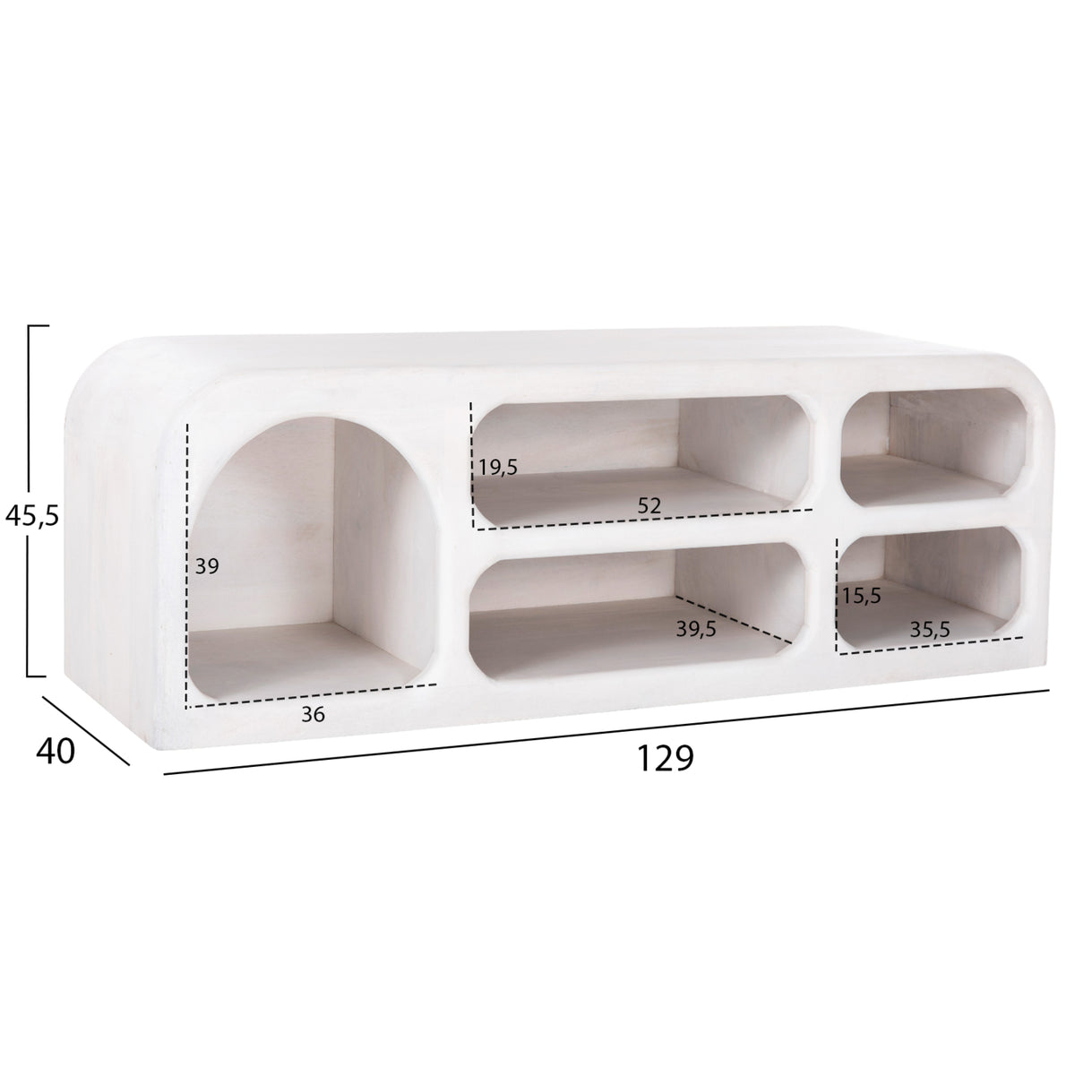 ТВ шкаф HANDYR масивно дърво манго в бял цвят 130x40x45Hсм.