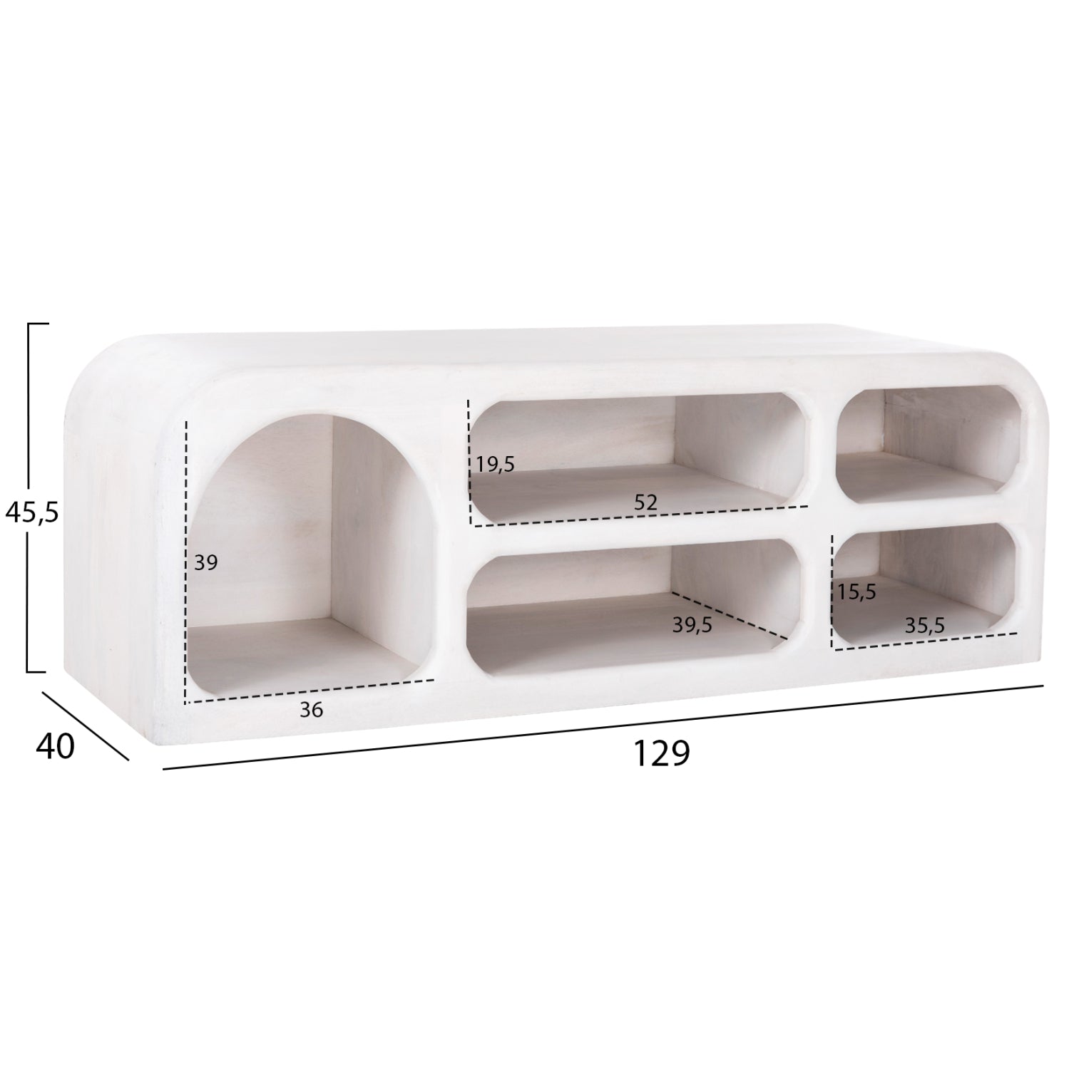 ТВ шкаф HANDYR масивно дърво манго в бял цвят 130x40x45Hсм.