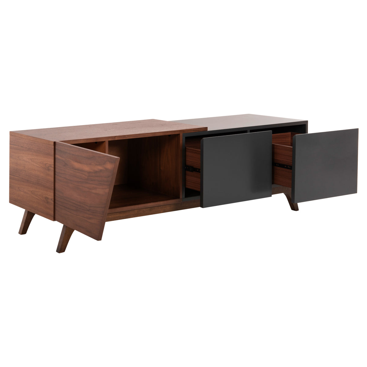 ТВ ШКАФ HUDSON MDF с орехов фурнир в орехов и тъмно сив цвят 180x40x50Hсм.