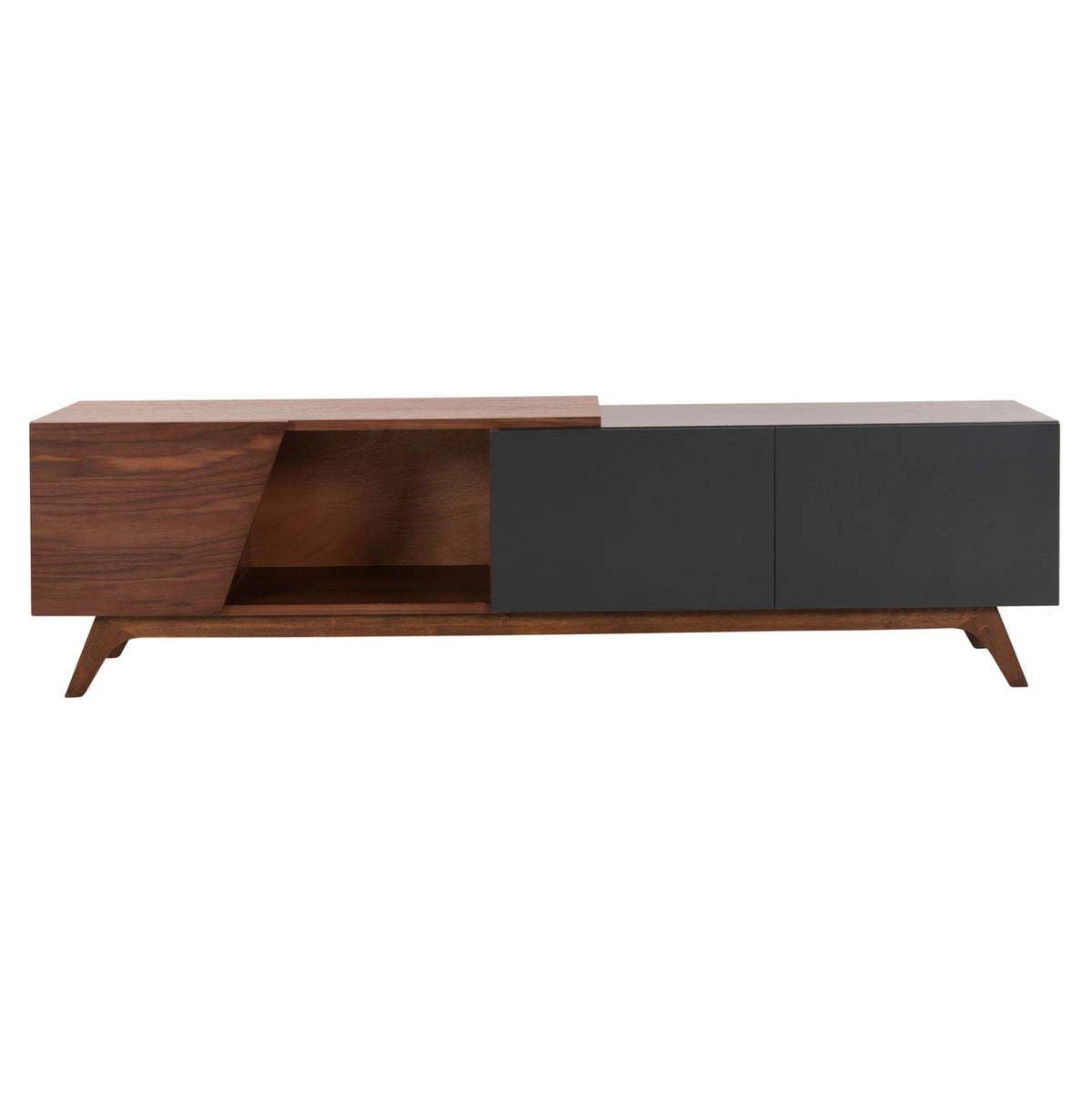 ТВ ШКАФ HUDSON MDF с орехов фурнир в орехов и тъмно сив цвят 180x40x50Hсм.