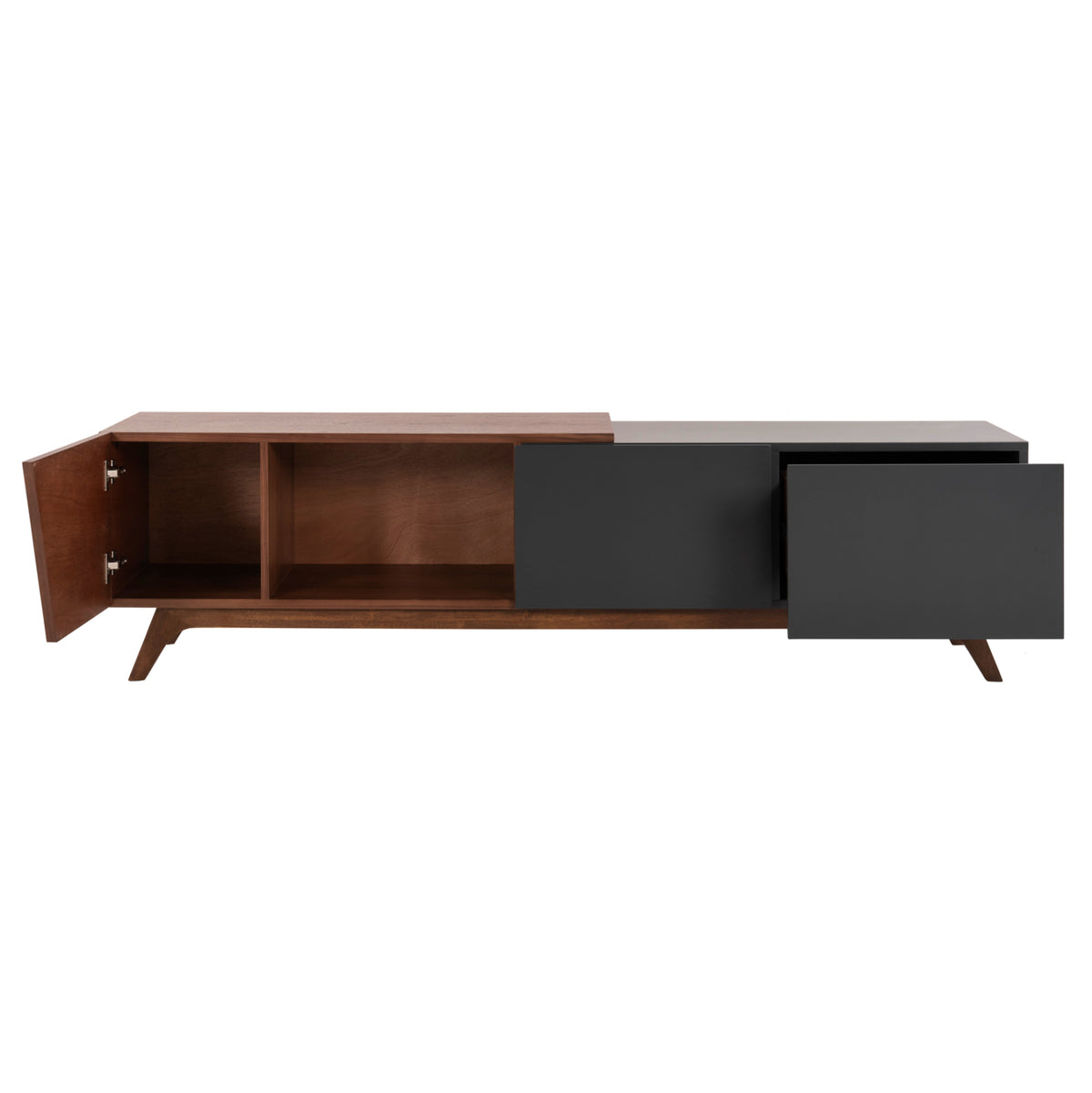 ТВ ШКАФ HUDSON MDF с орехов фурнир в орехов и тъмно сив цвят 180x40x50Hсм.