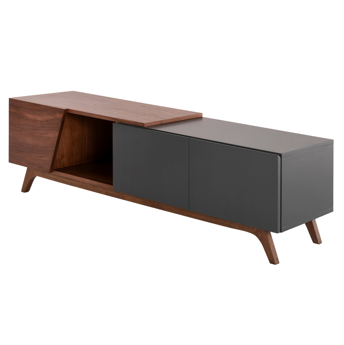 ТВ ШКАФ HUDSON MDF с орехов фурнир в орехов и тъмно сив цвят 180x40x50Hсм.