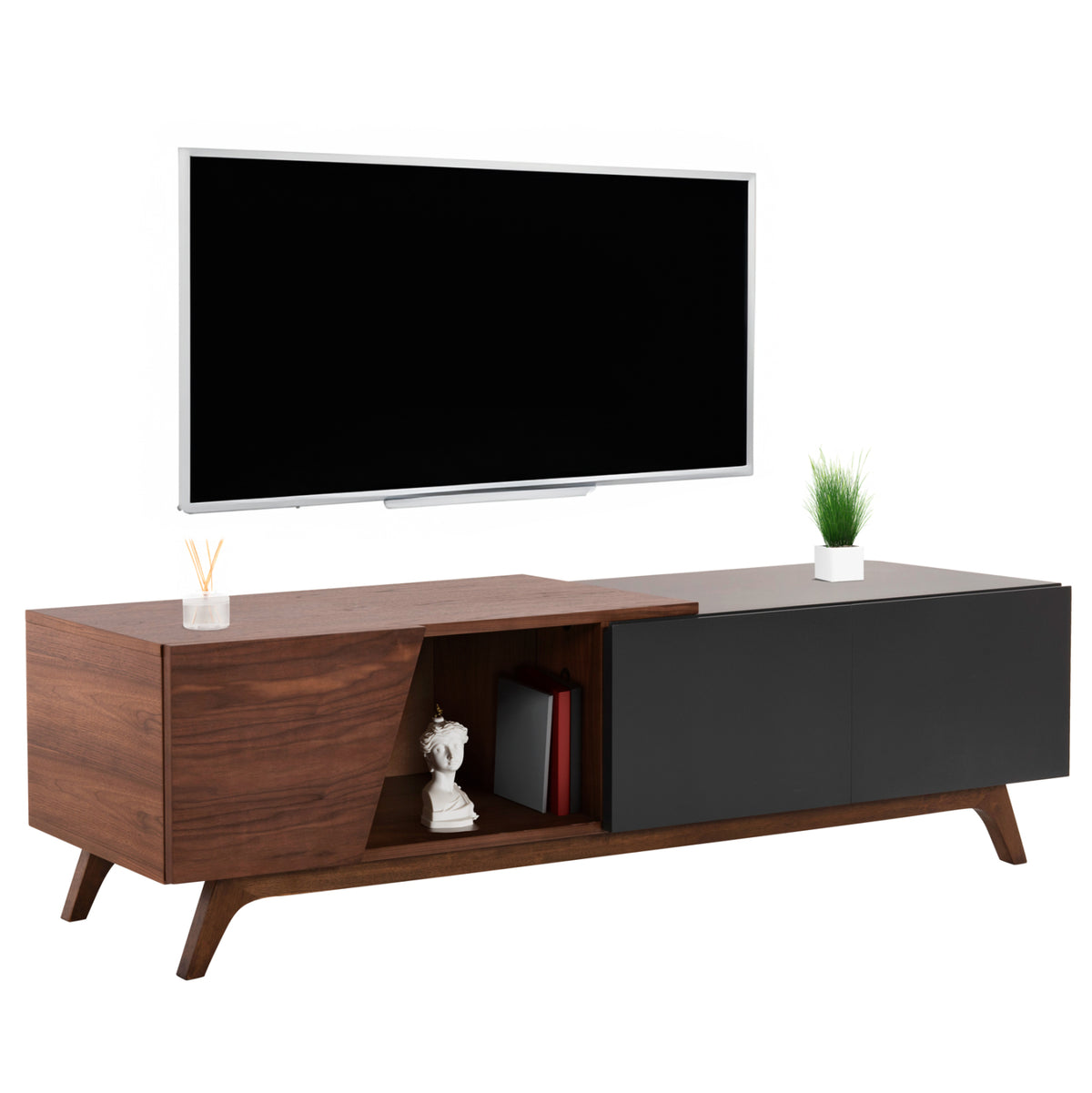ТВ ШКАФ HUDSON MDF с орехов фурнир в орехов и тъмно сив цвят 180x40x50Hсм.