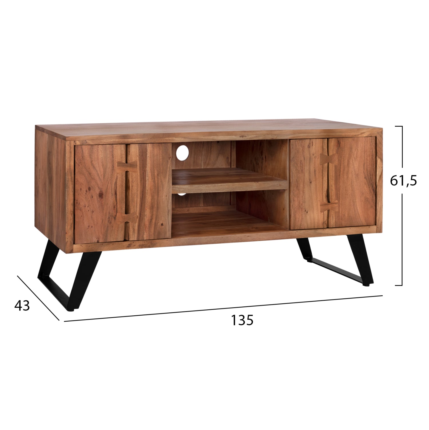 ТВ шкаф Fansi от масивна акациева дървесина натурален 135x43x61.5 см