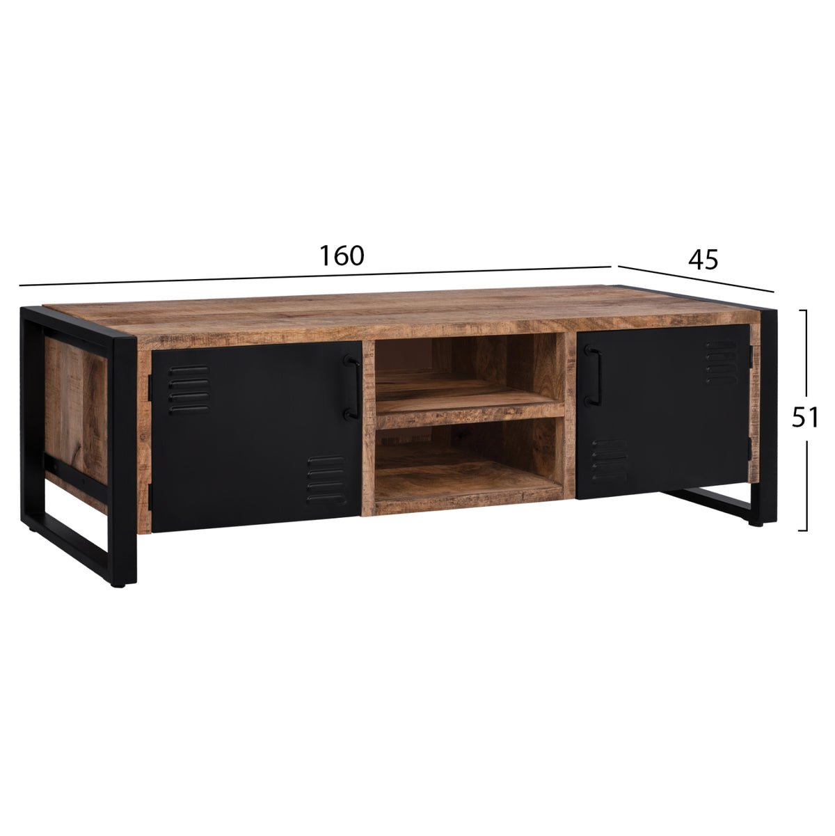 ТВ шкаф Метал и масивно мангово дърво Натурален 160x45.5x51