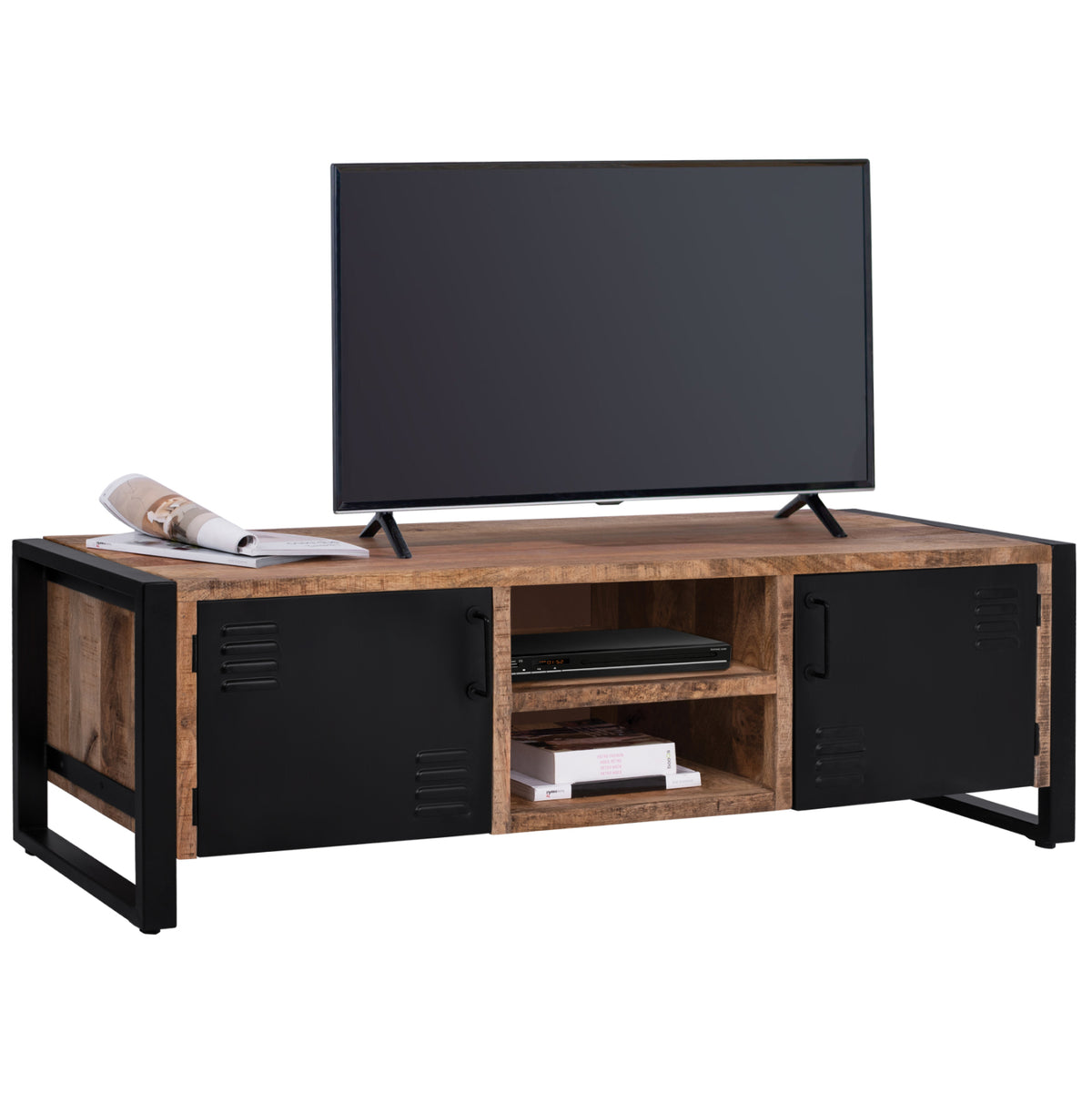 ТВ шкаф Метал и масивно мангово дърво Натурален 160x45.5x51