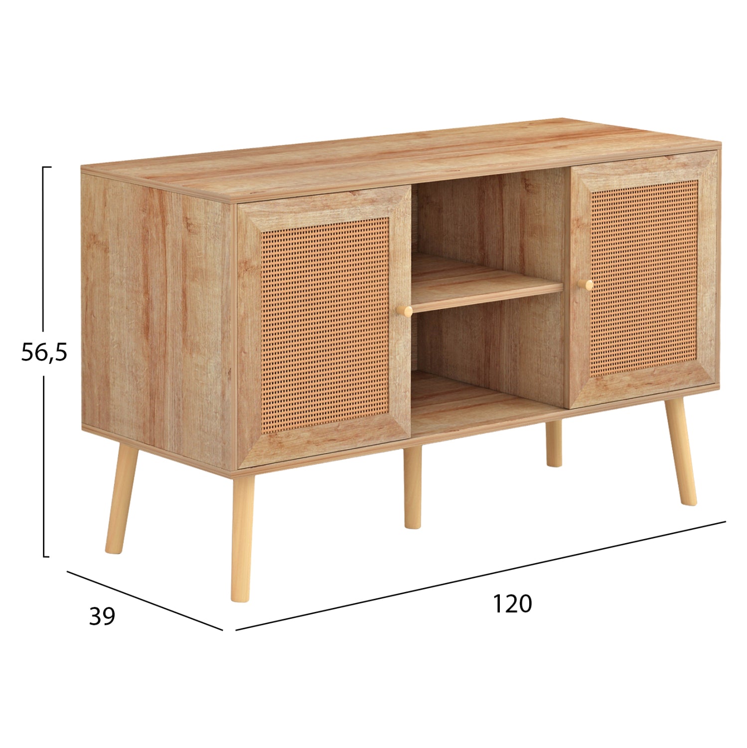 ТВ ШКАФ МЕЛАМИН COLM С ВРАТИ ОТ РАТАН ЕСТЕСТВЕН ЦВЯТ 120x39x56,5Hсм.