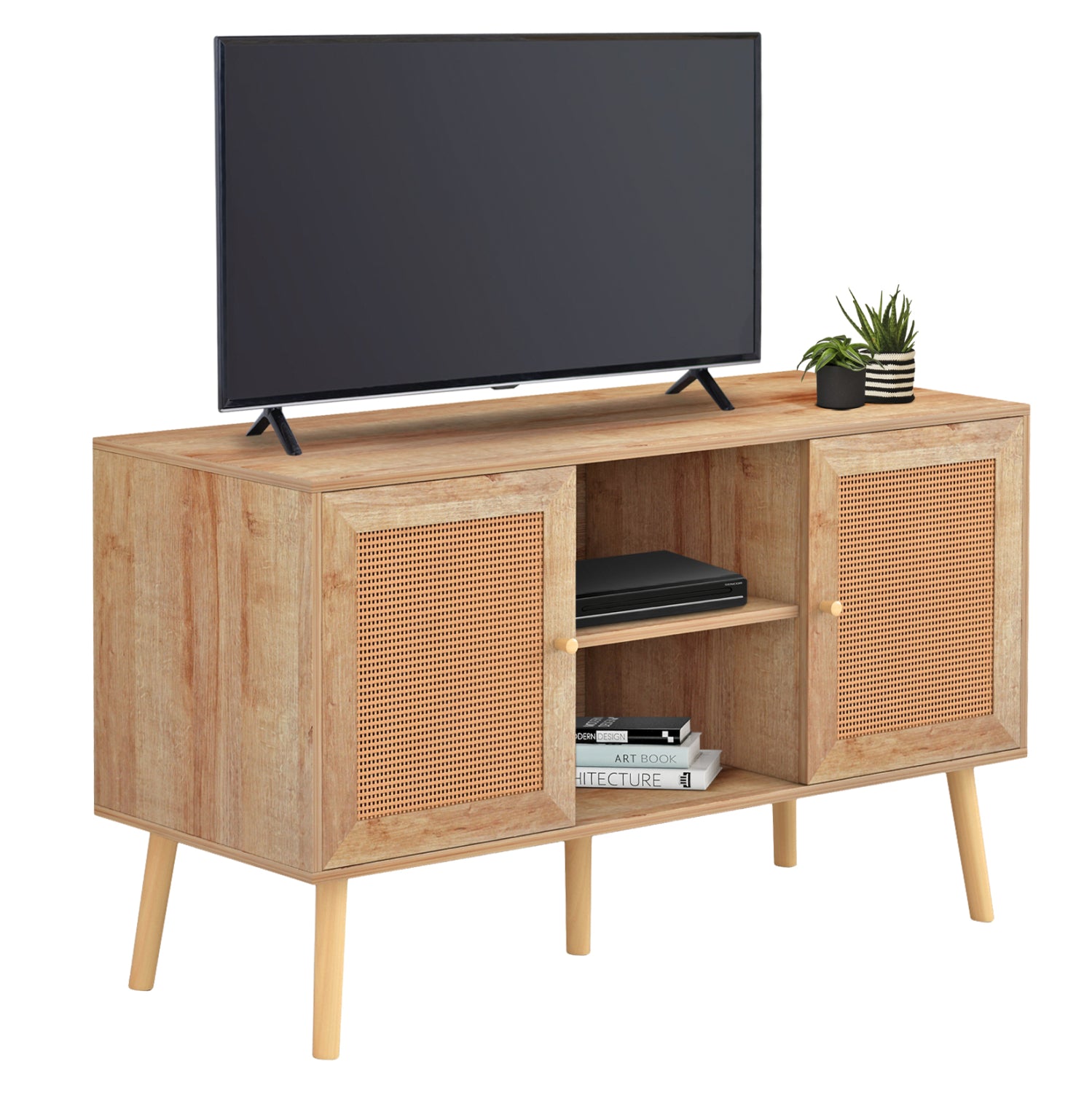 ТВ ШКАФ МЕЛАМИН COLM С ВРАТИ ОТ РАТАН ЕСТЕСТВЕН ЦВЯТ 120x39x56,5Hсм.