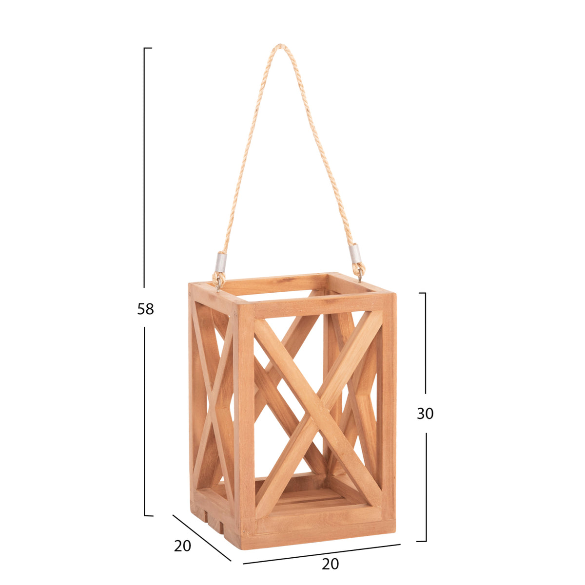 Декоративен фенер за свещи FENT тиково дърво в естествен цвят 20x20x30-58см