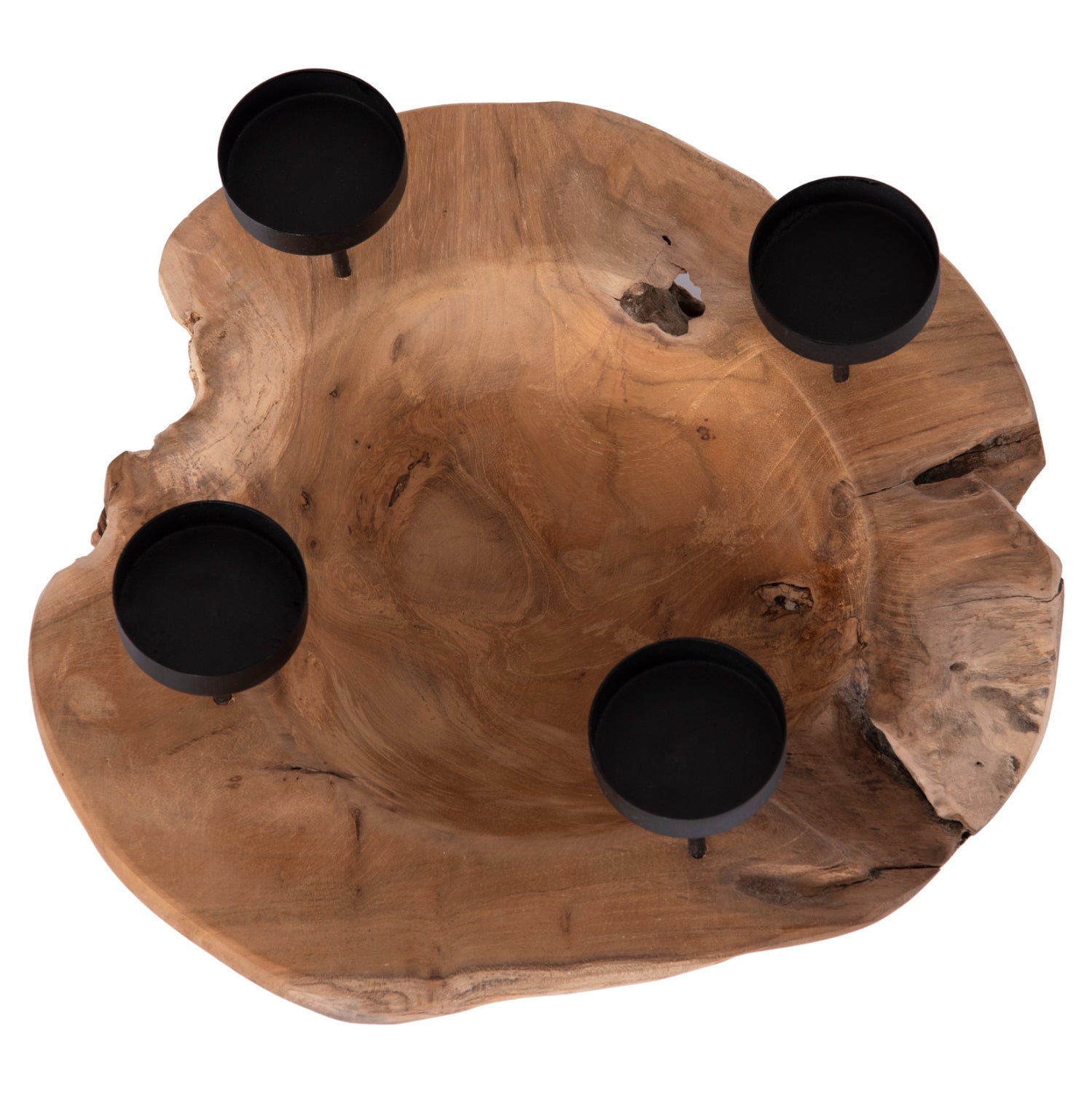 Поставка за свещ/купичка FRAN тиково дърво-метал 30x30x7-15Hcm.