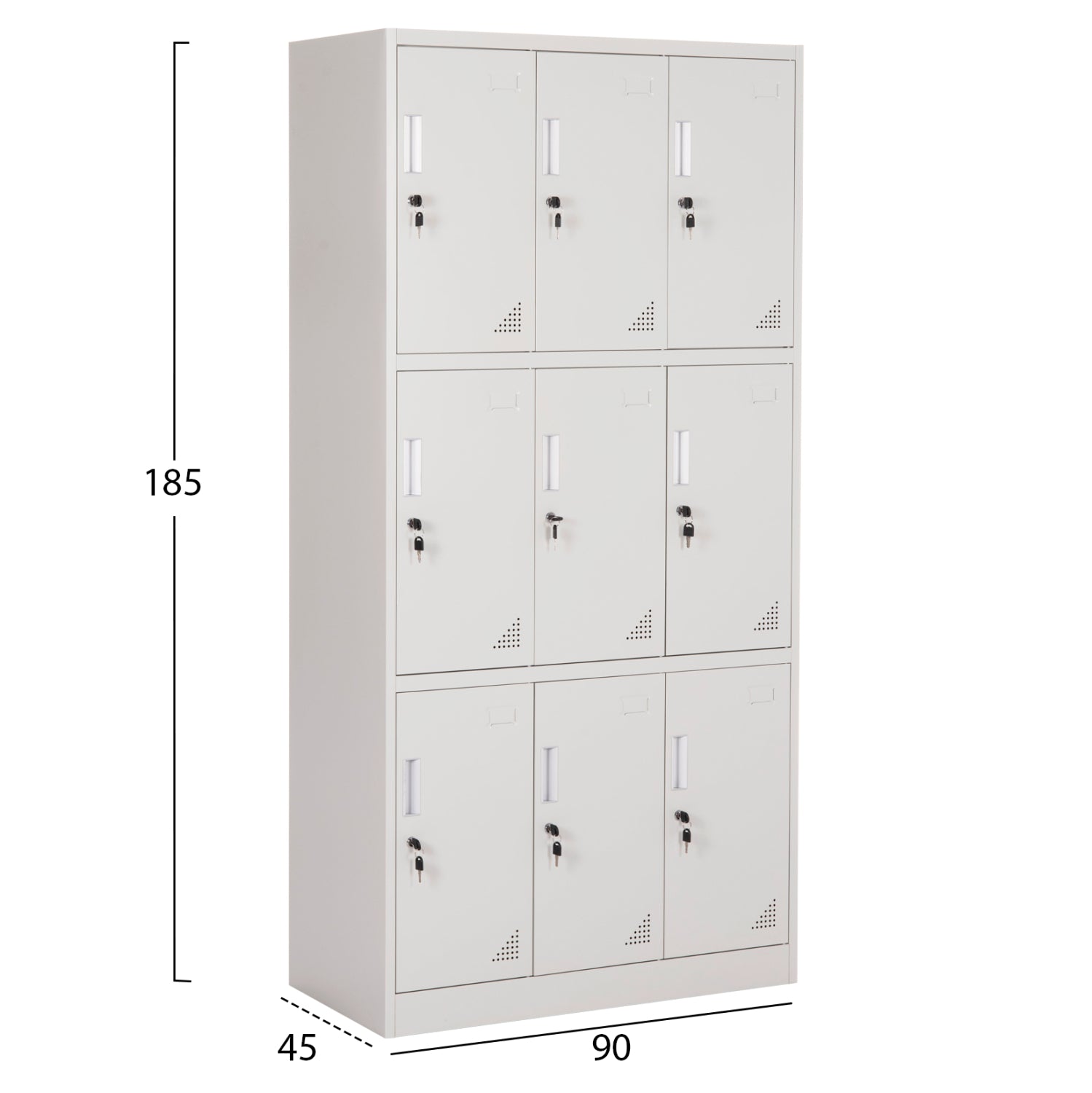 МЕТАЛЕН ШКАФ MALMOE 9 КАБИНЕТА С КЛЮЧАЛКИ СВЕТЛОСИВ 90x45x185Hсм.
