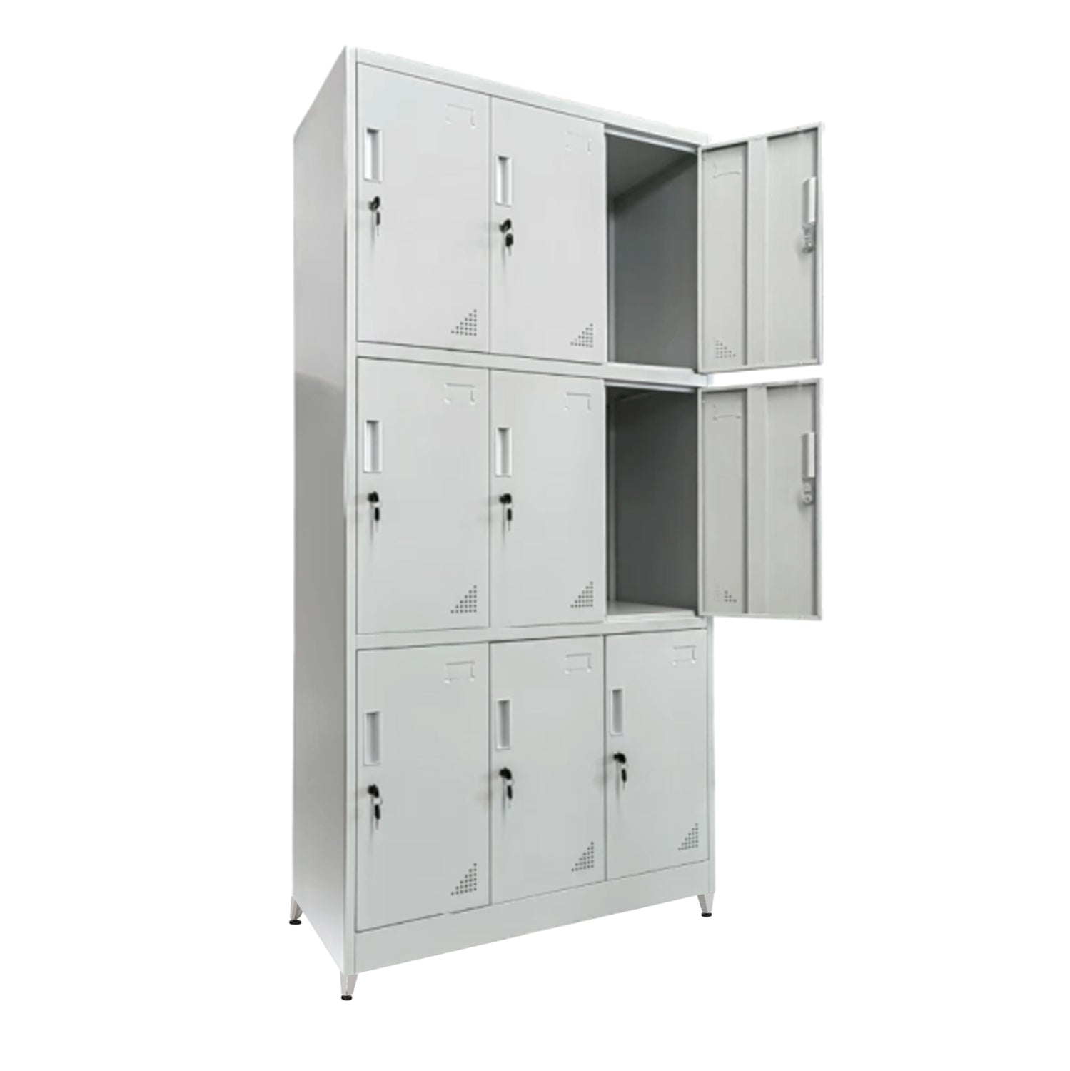 МЕТАЛЕН ШКАФ С КРАКА MALMOE 9 КАБИНЕТА С КЛЮЧАЛКИ В СВЕТЛО СИВО 90x45x195Hcm.