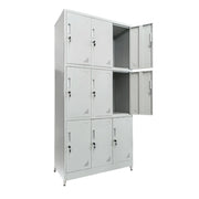 МЕТАЛЕН ШКАФ С КРАКА MALMOE 9 КАБИНЕТА С КЛЮЧАЛКИ В СВЕТЛО СИВО 90x45x195Hcm.
