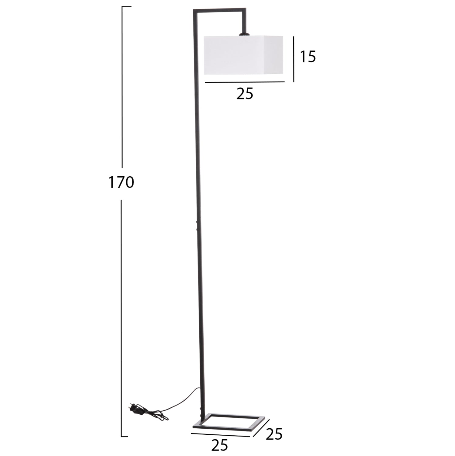 Подова лампа Brans черен метал--бял PVC абажур 25x33x170Hсм.