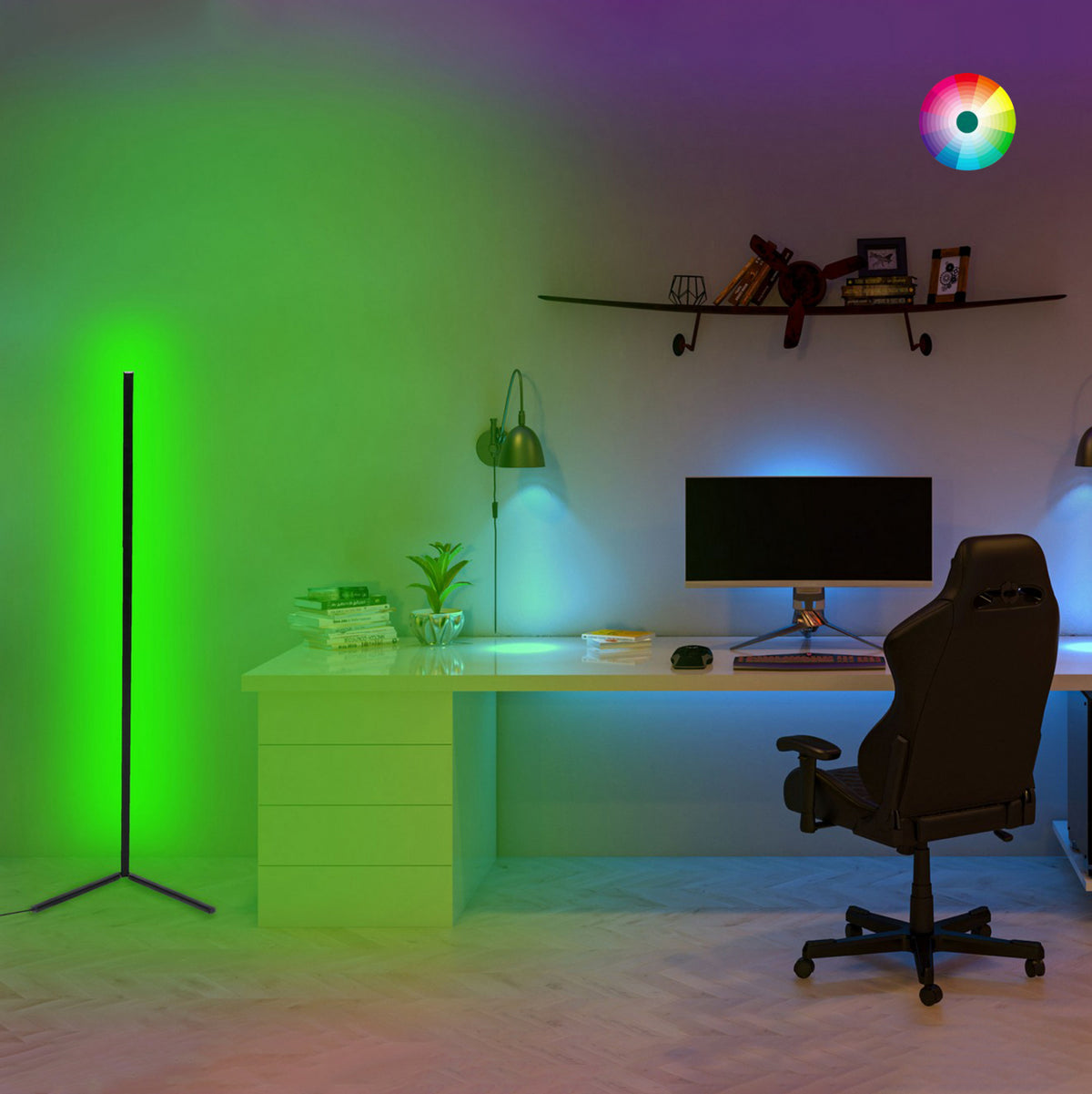 Подова лампа черна с RGB LED и безжично управление 30x30x120 см.